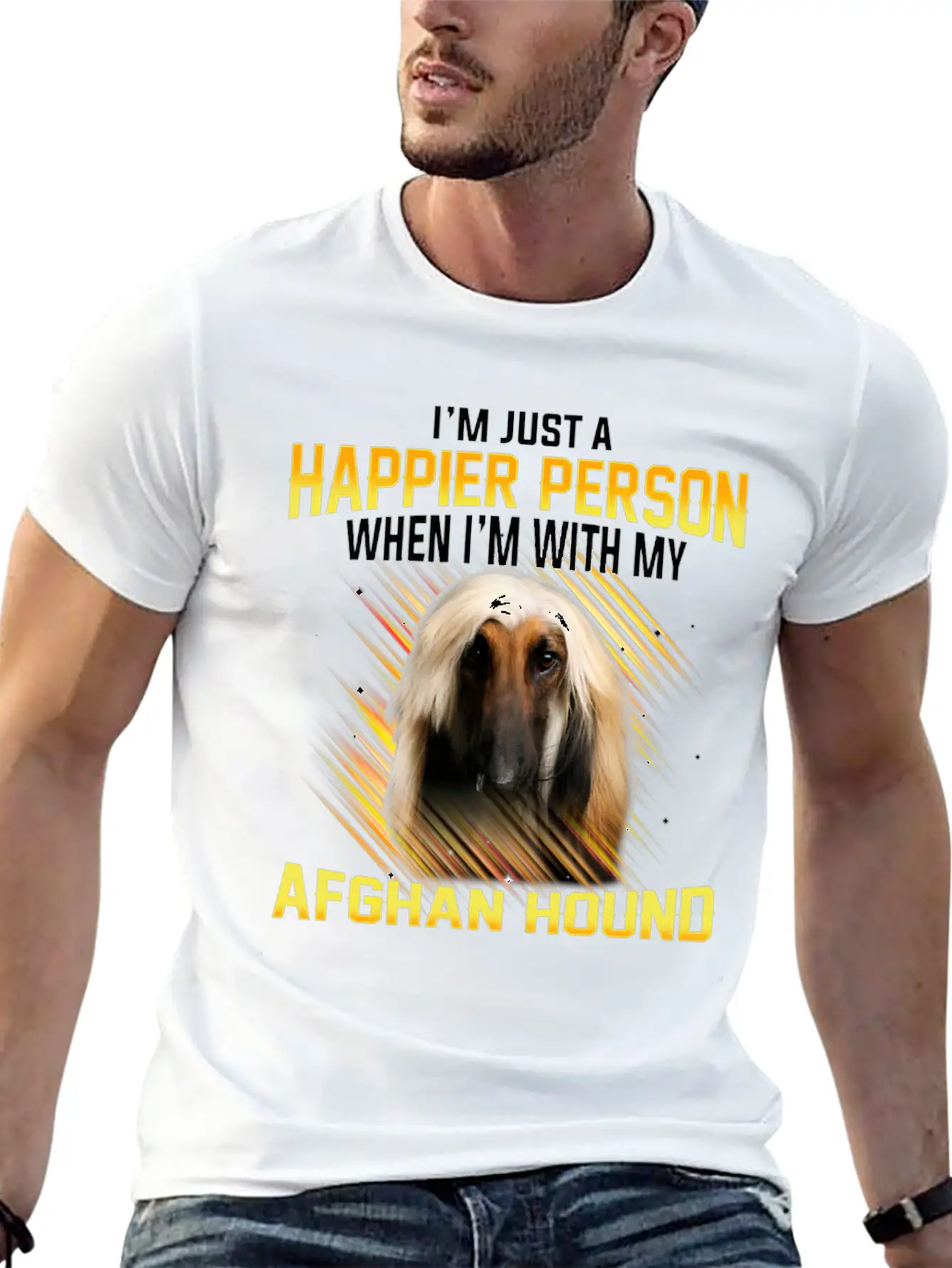 Dog Afhan Hound Im Just A Happier Person Comfortable Minimalist Graphic Tee – Summer Style Essential