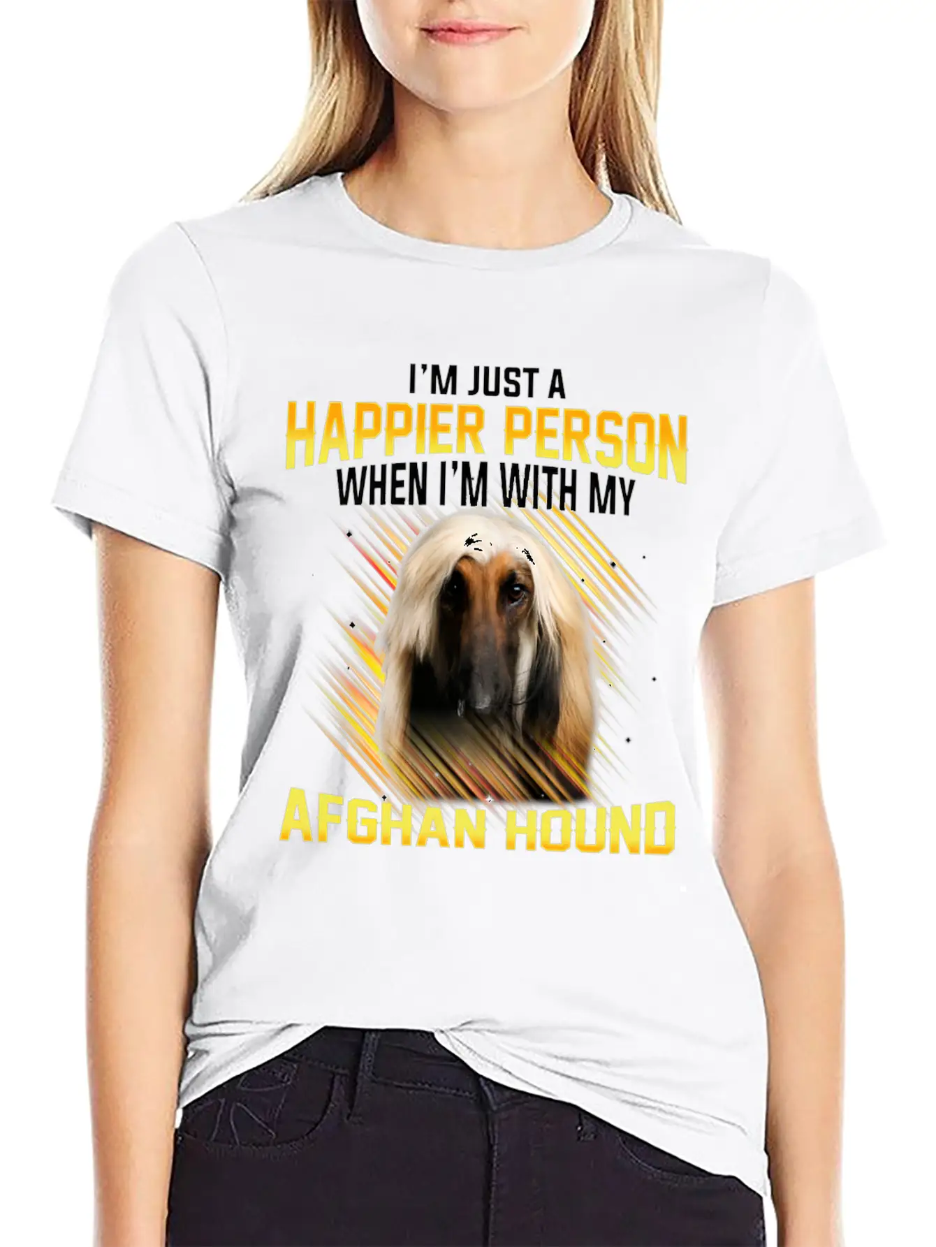 Dog Afhan Hound Im Just A Happier Person Comfortable Minimalist Graphic Tee – Summer Style Essential