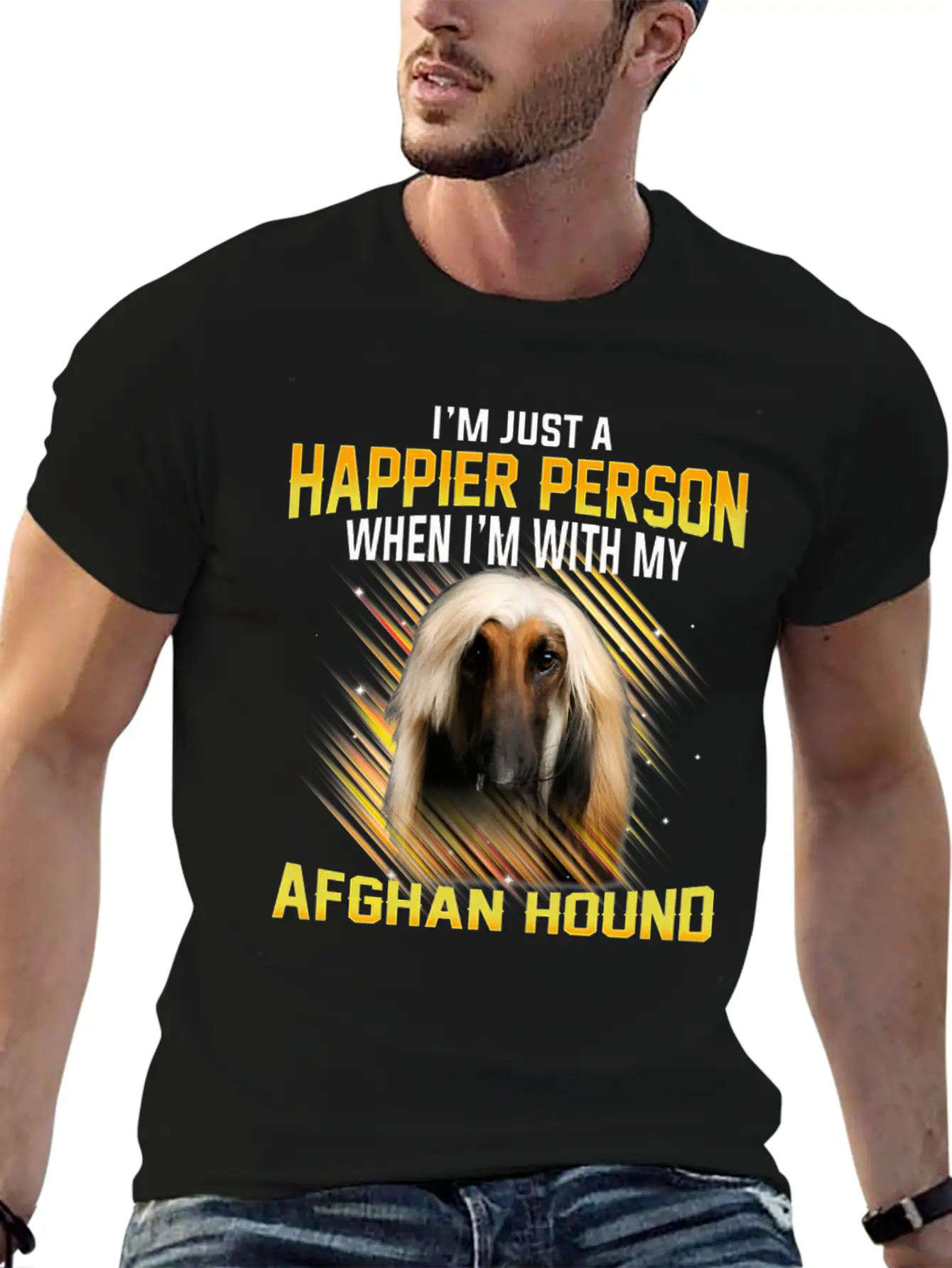 Dog Afhan Hound Im Just A Happier Person Comfortable Minimalist Graphic Tee – Summer Style Essential