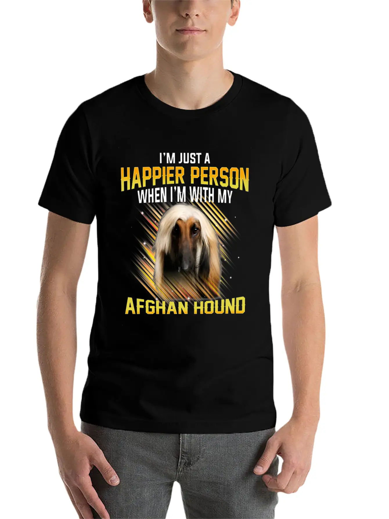 Dog Afhan Hound Im Just A Happier Person Comfortable Minimalist Graphic Tee – Summer Style Essential