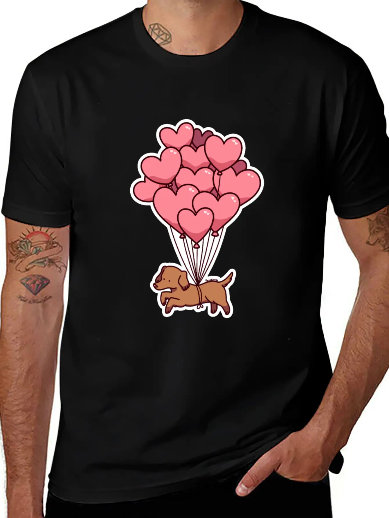 Dog Balloon Heart Love Gift Friend Animal Unisex Short Sleeve Soft Cotton T-Shirt – Casual Everyday Wear