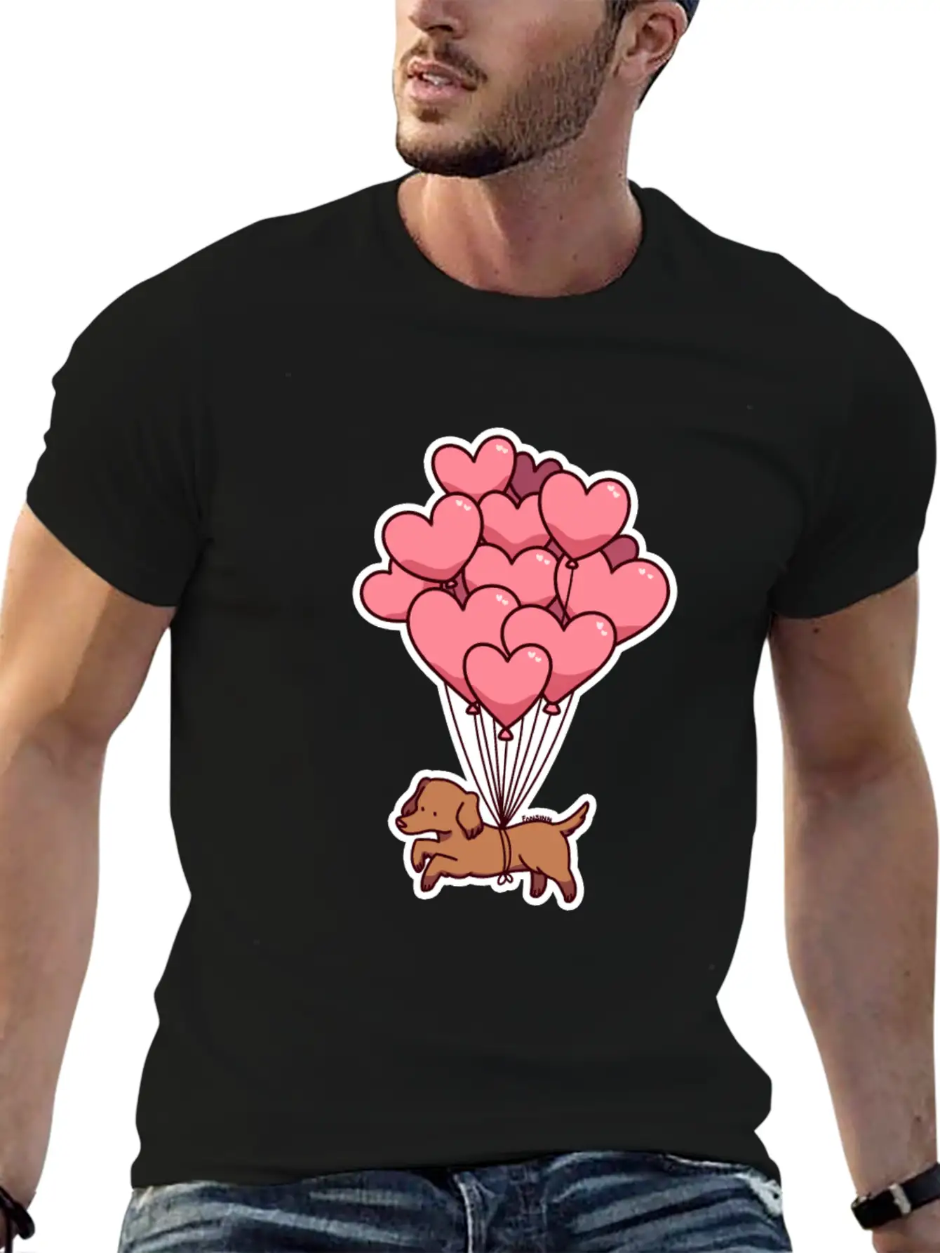 Dog Balloon Heart Love Gift Friend Animal Unisex Short Sleeve Soft Cotton T-Shirt – Casual Everyday Wear
