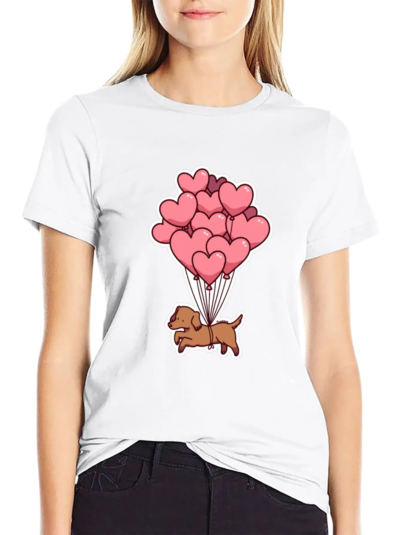 Dog Balloon Heart Love Gift Friend Animal Unisex Short Sleeve Soft Cotton T-Shirt – Casual Everyday Wear