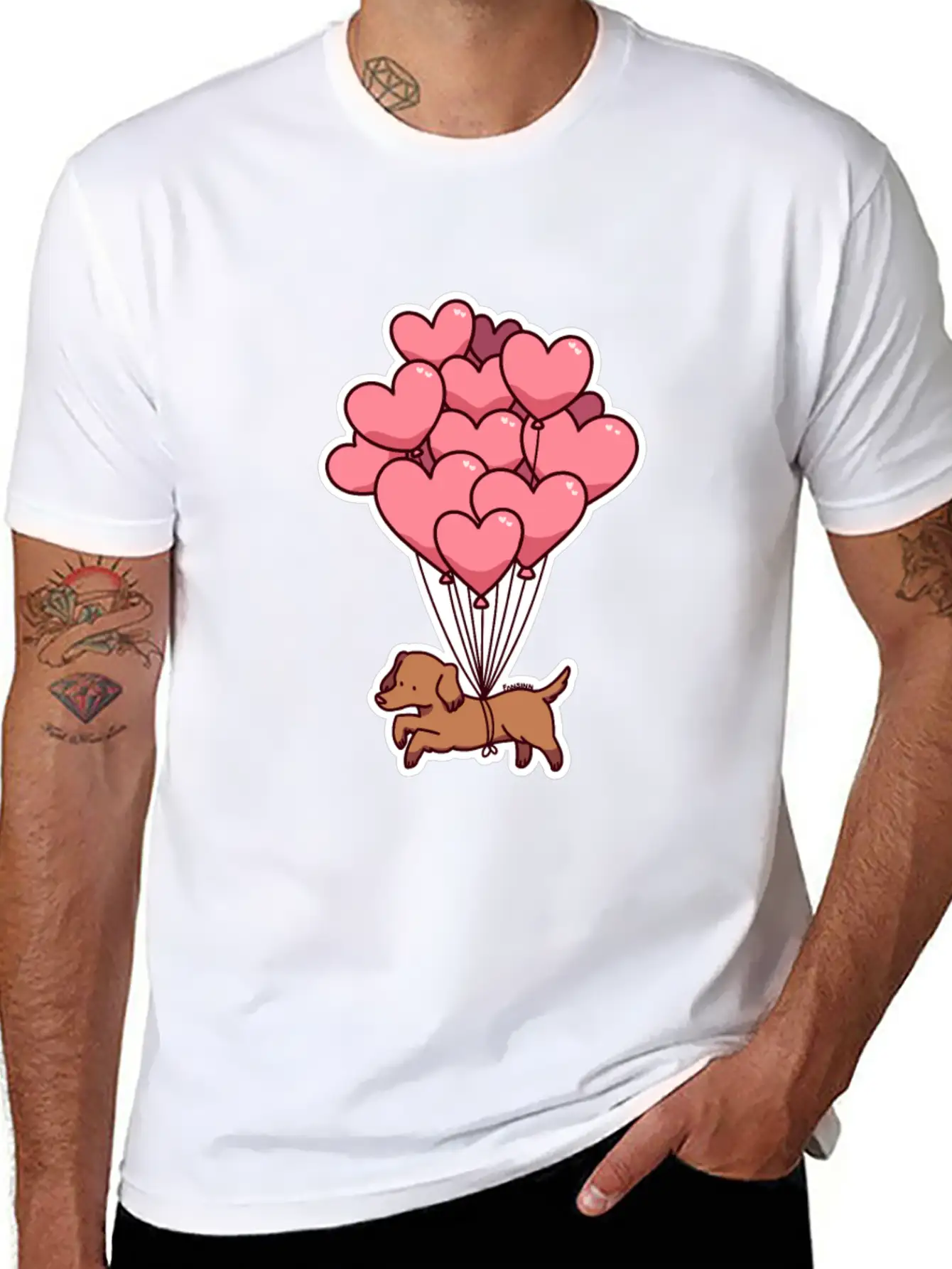 Dog Balloon Heart Love Gift Friend Animal Unisex Short Sleeve Soft Cotton T-Shirt – Casual Everyday Wear