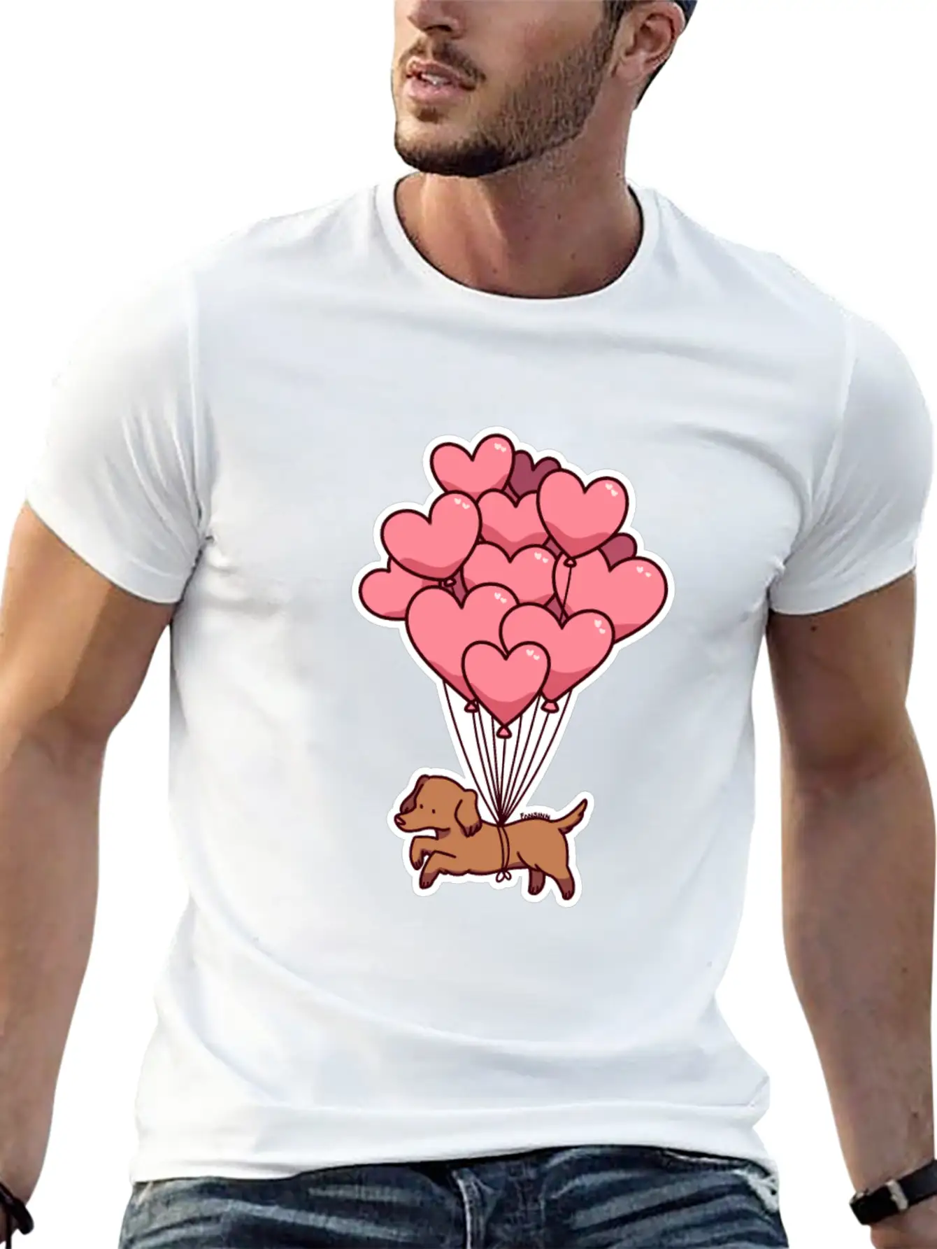 Dog Balloon Heart Love Gift Friend Animal Unisex Short Sleeve Soft Cotton T-Shirt – Casual Everyday Wear