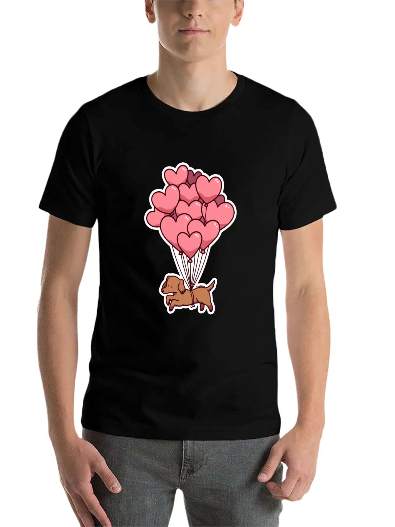 Dog Balloon Heart Love Gift Friend Animal Unisex Short Sleeve Soft Cotton T-Shirt – Casual Everyday Wear
