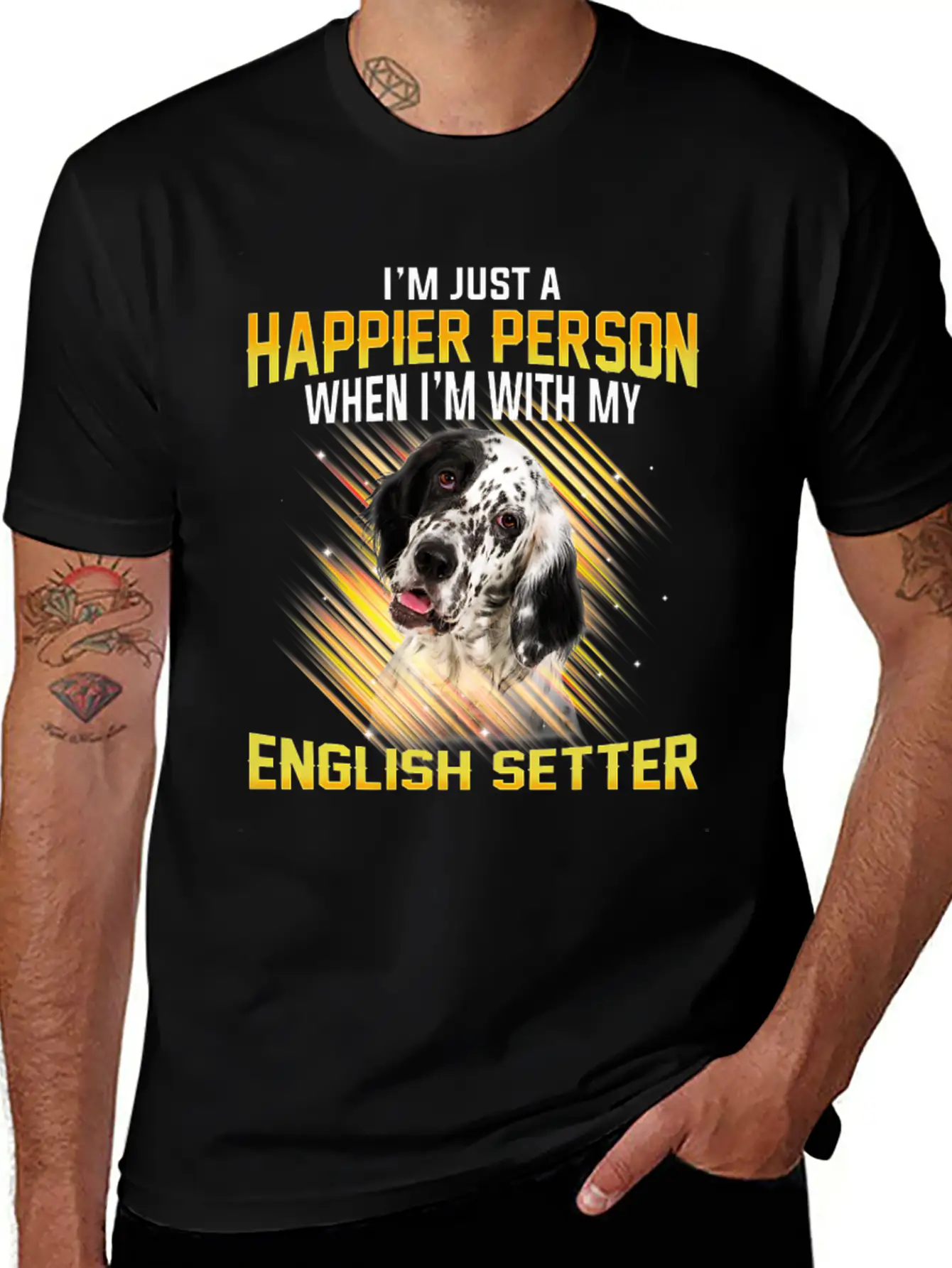 Dog English Setter Im Just A Happier Person Basic Graphic T-Shirt – Daily Comfort In Soft Cotton