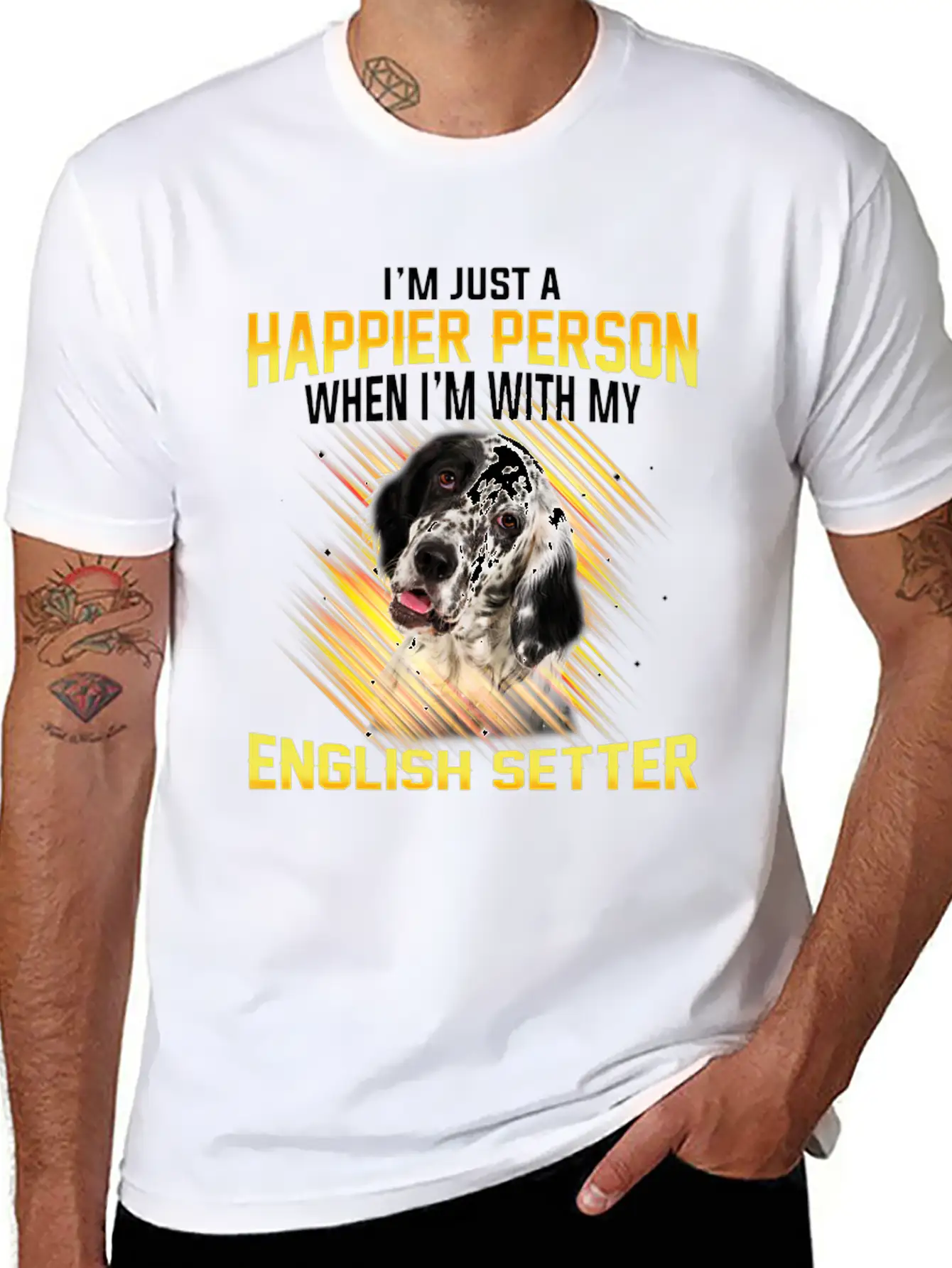 Dog English Setter Im Just A Happier Person Basic Graphic T-Shirt – Daily Comfort In Soft Cotton