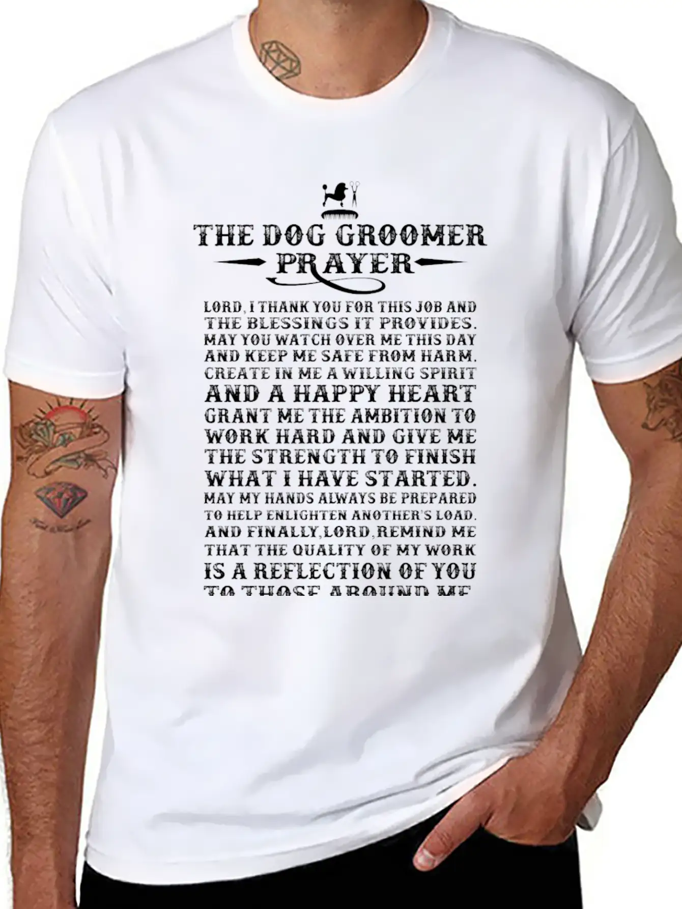 Dog Groomer - The Dog Groomer Prayer T-shirt Essential Unisex Summer Tee – Soft Cotton Casual Fit