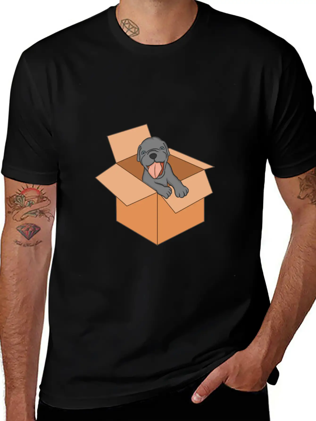Dog Package Box Puppy Surprise Essential Unisex Summer Tee – Soft Cotton Casual Fit