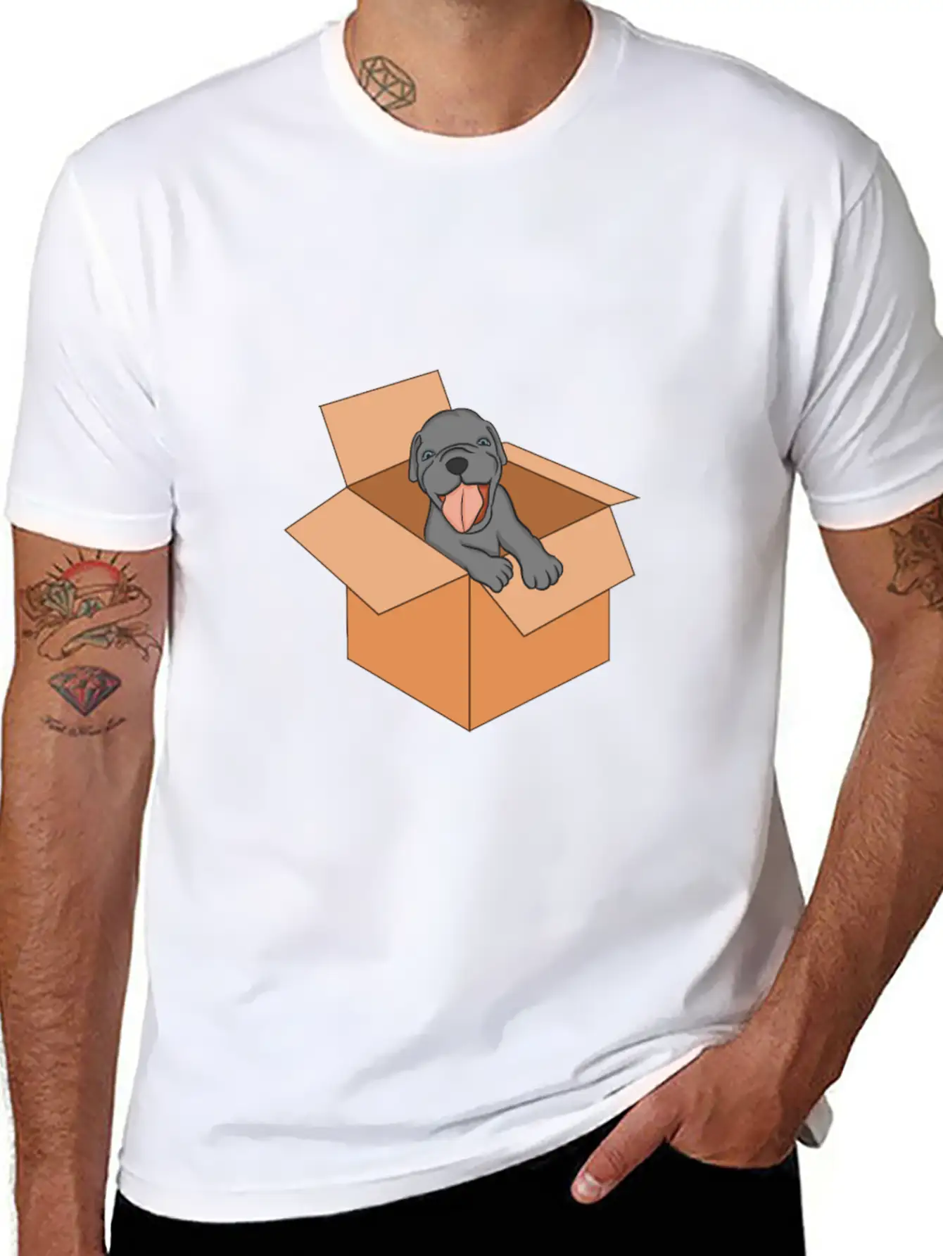 Dog Package Box Puppy Surprise Essential Unisex Summer Tee – Soft Cotton Casual Fit