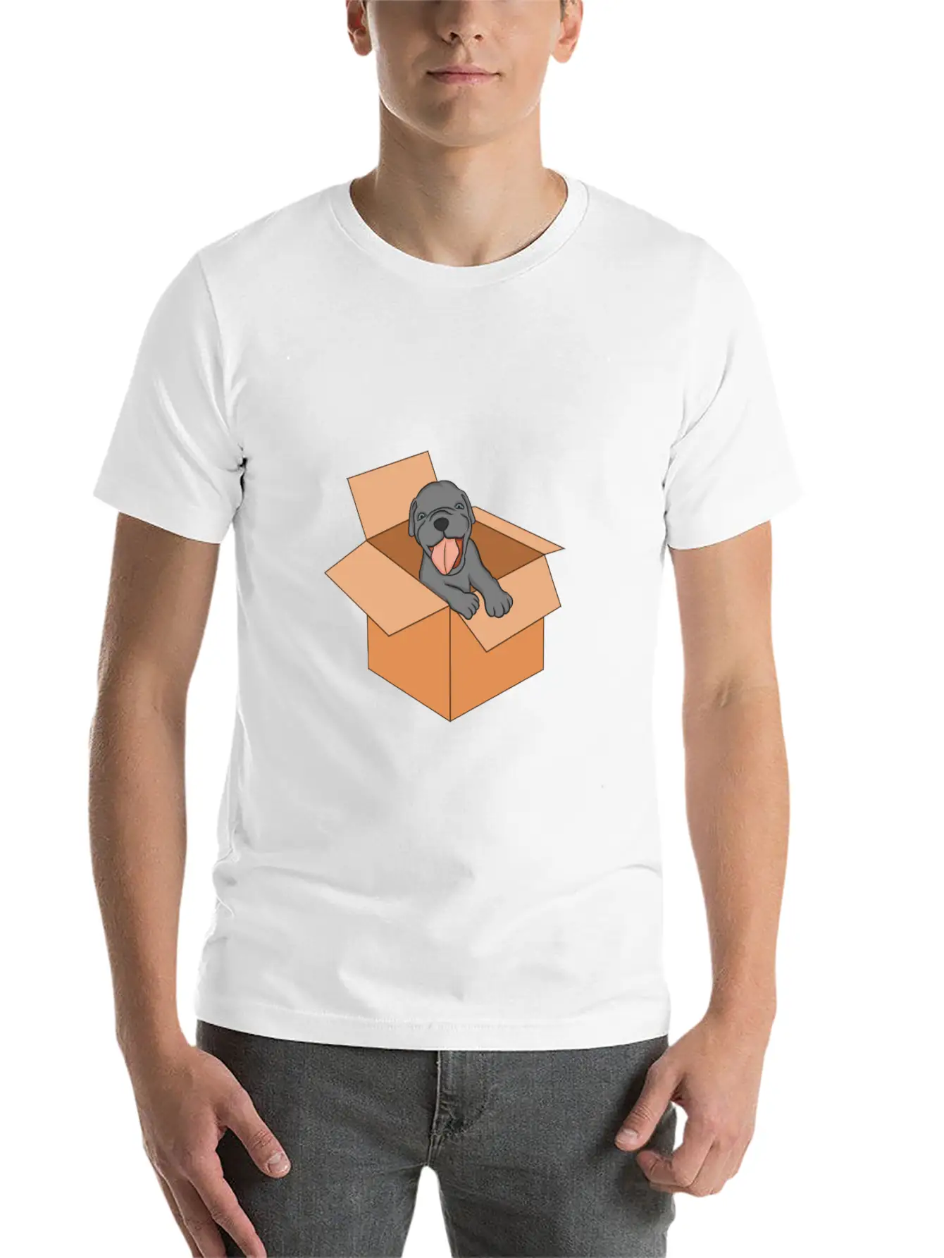 Dog Package Box Puppy Surprise Essential Unisex Summer Tee – Soft Cotton Casual Fit