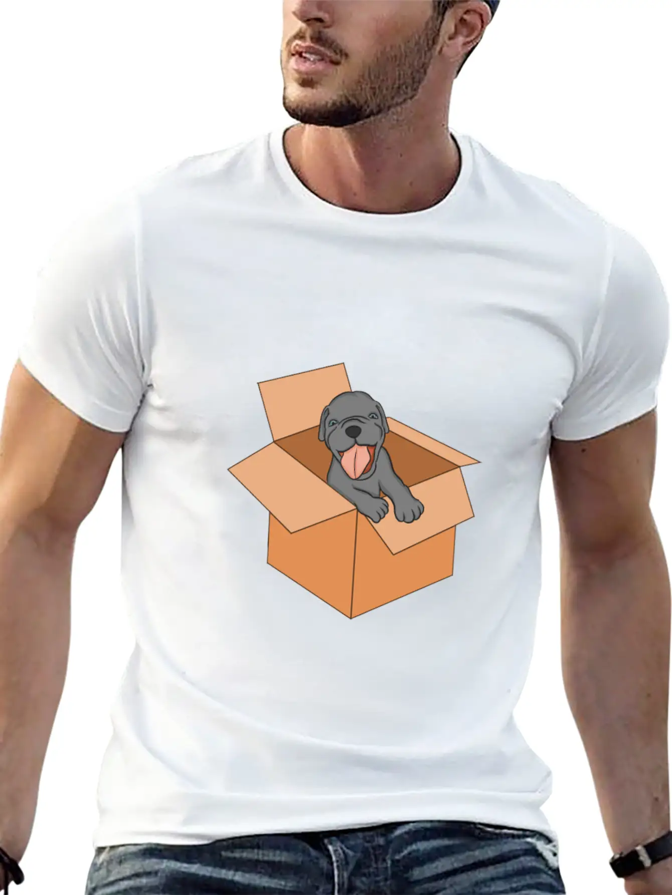 Dog Package Box Puppy Surprise Essential Unisex Summer Tee – Soft Cotton Casual Fit