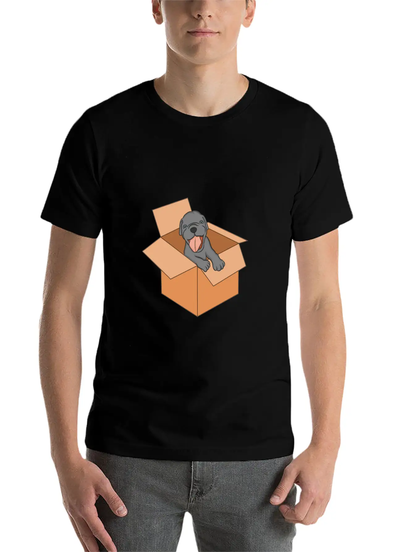 Dog Package Box Puppy Surprise Essential Unisex Summer Tee – Soft Cotton Casual Fit