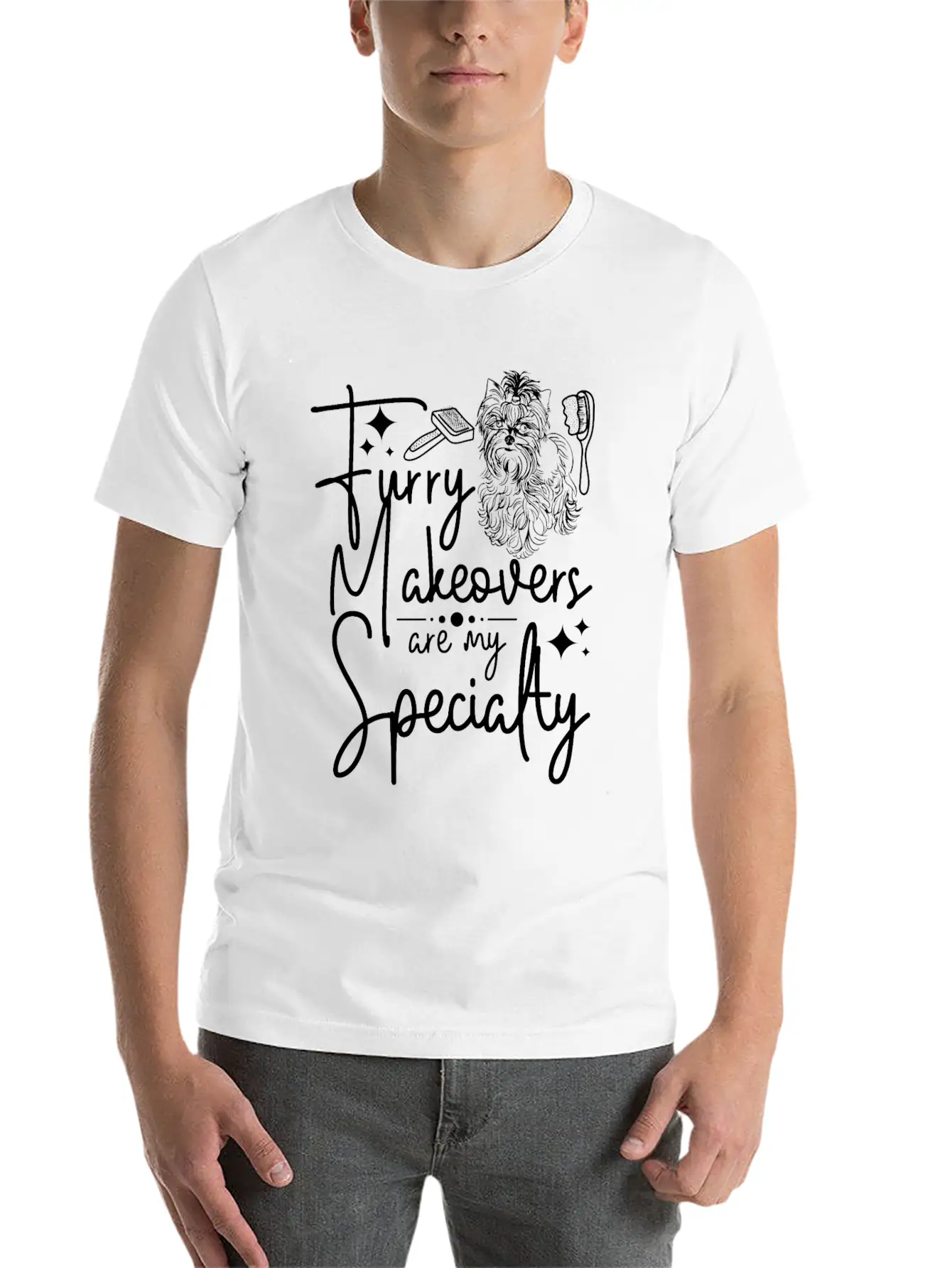 Dog Pet Grooming, Furry Makeovers Are My Specialty Stylish Everyday T-Shirt – Unisex Basic Cotton Tee