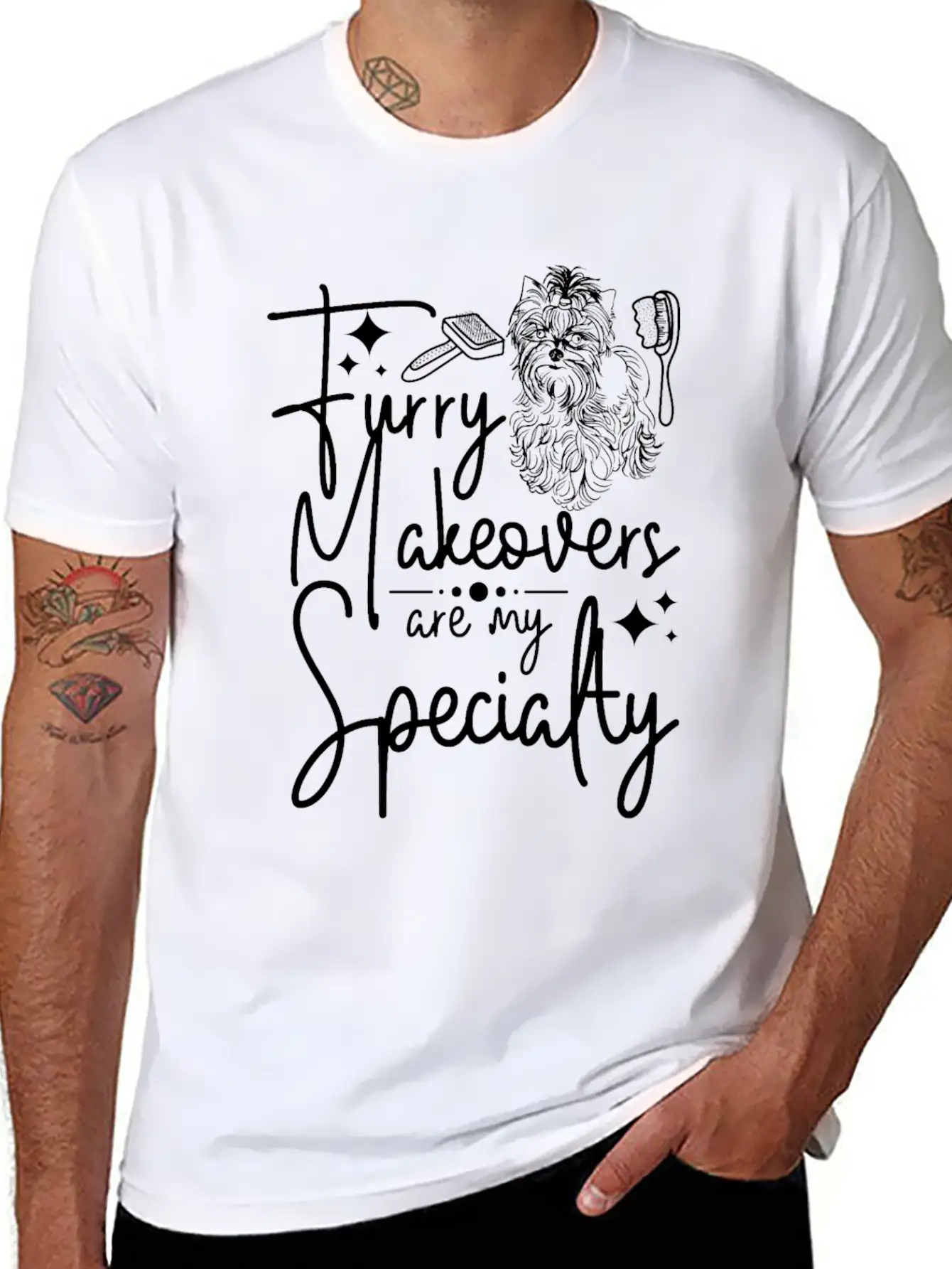 Dog Pet Grooming, Furry Makeovers Are My Specialty Stylish Everyday T-Shirt – Unisex Basic Cotton Tee