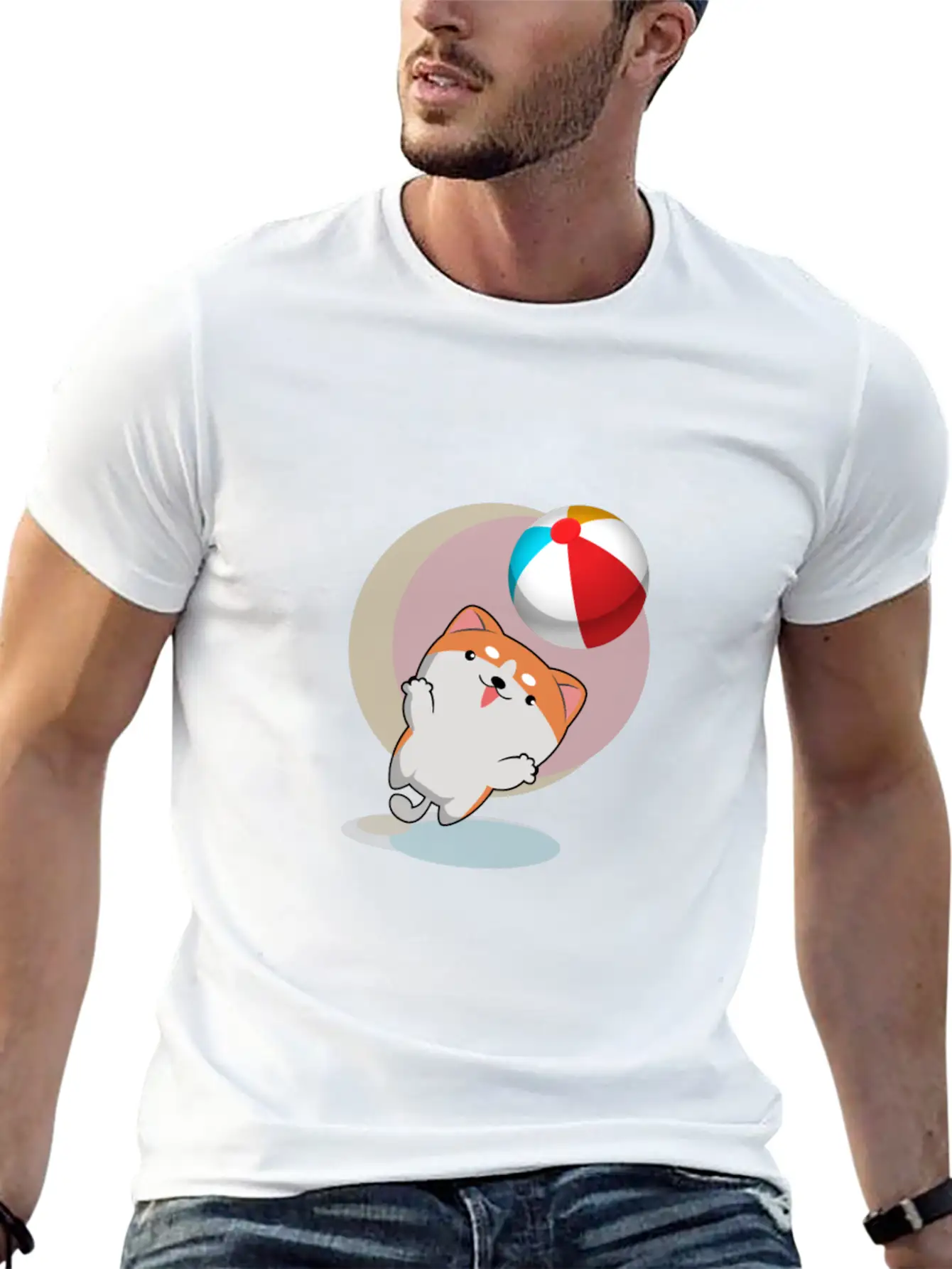 Dog Playing With Ball Comfortable Minimalist Graphic Tee – Summer Style Essential