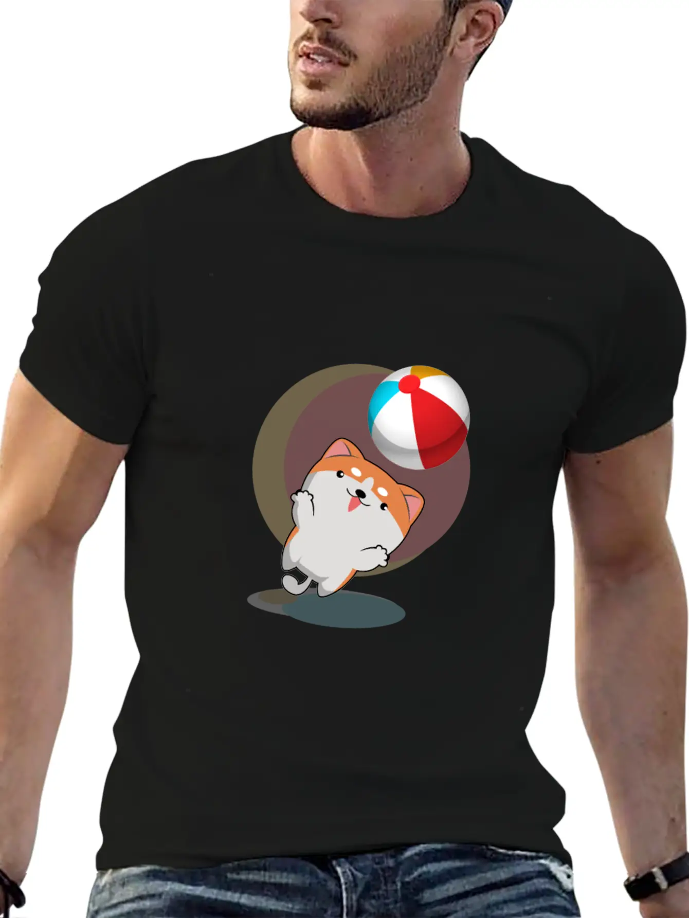 Dog Playing With Ball Comfortable Minimalist Graphic Tee – Summer Style Essential