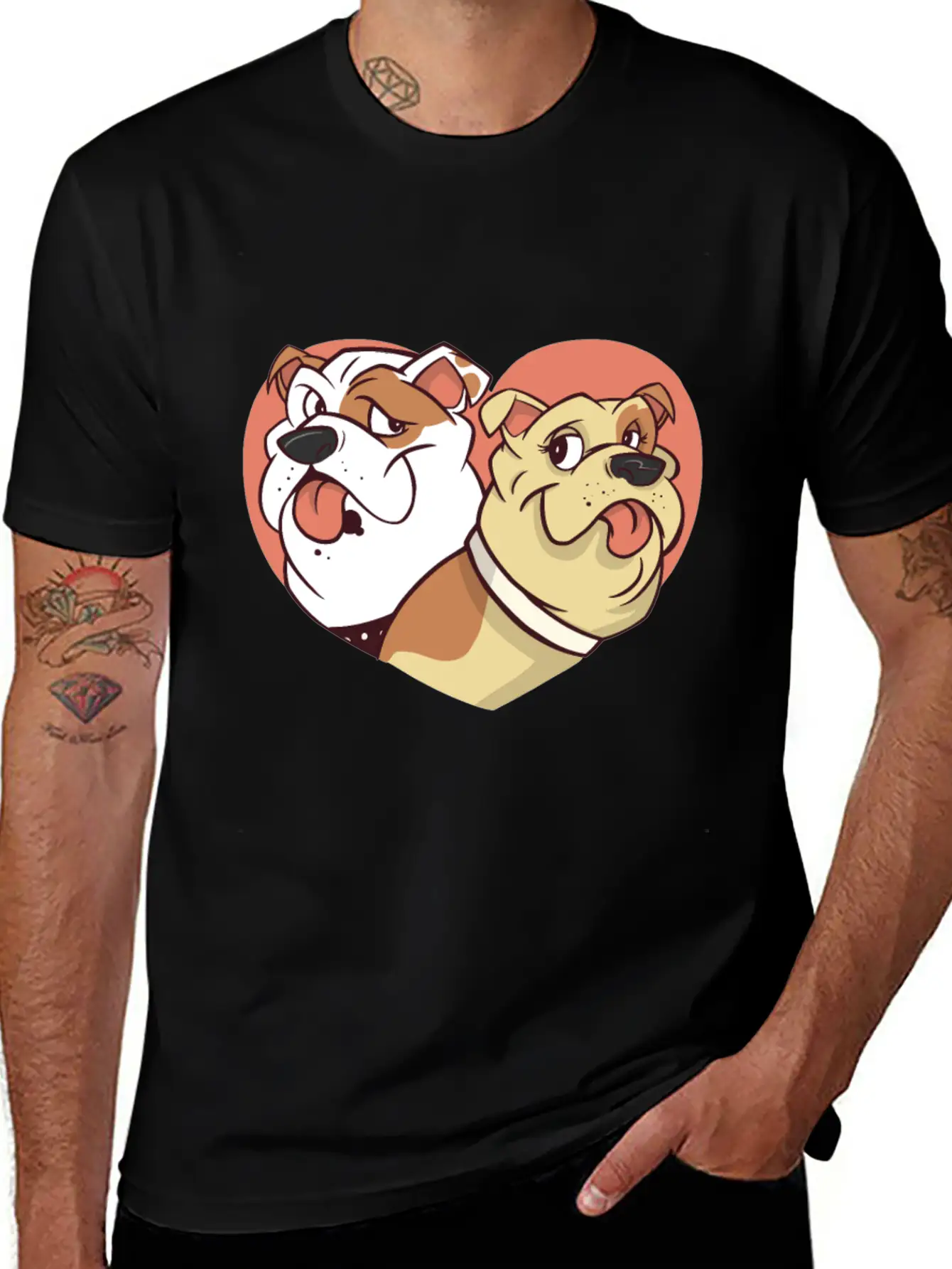 Dog With Heart Dogs Dog Lover Doggy Bulldog Timeless Short Sleeve Tee – Comfy And Minimalist Design
