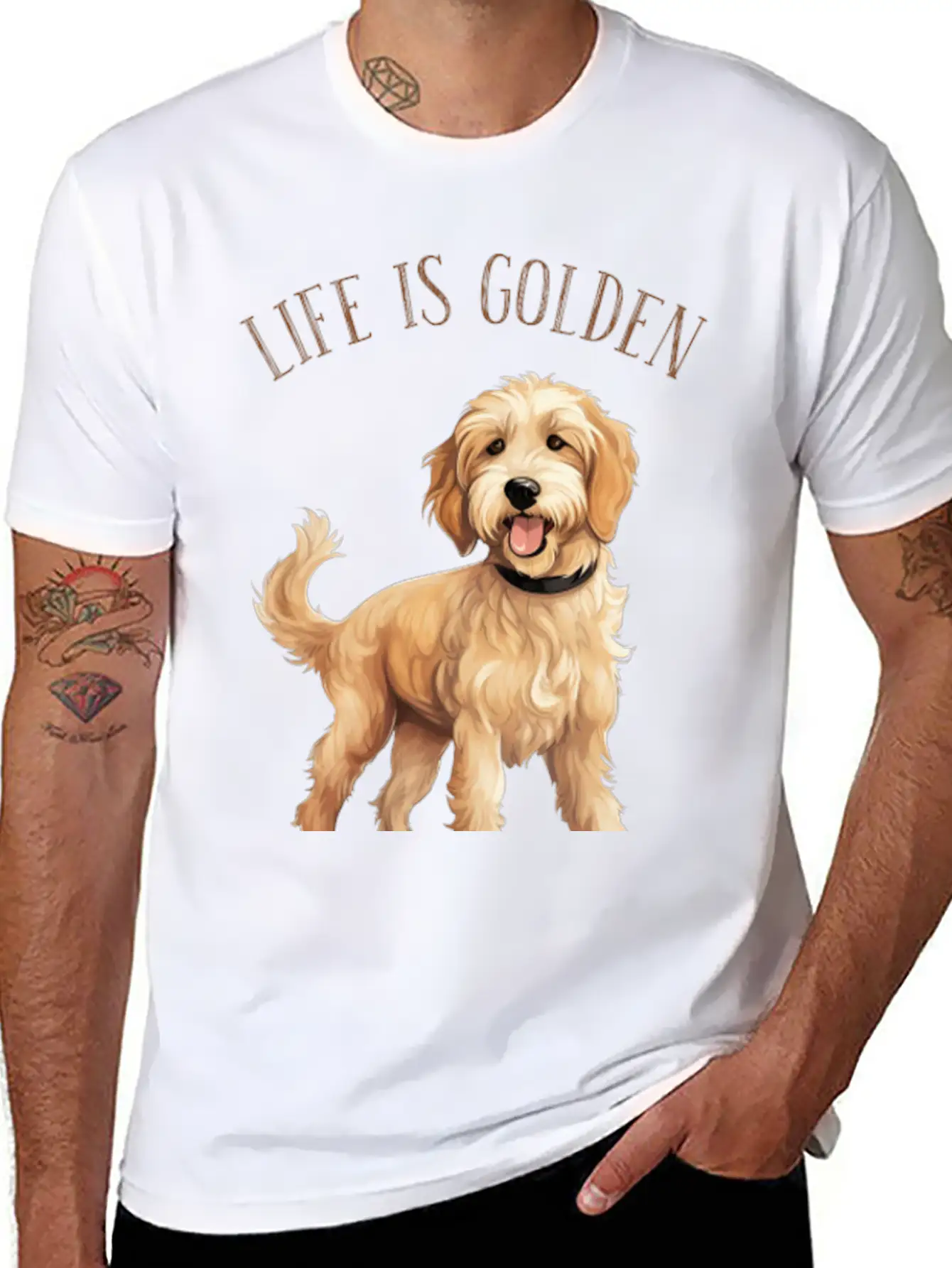Dogs Lovers, Life Is Golden, With My Doodle Dogs Timeless Short Sleeve Tee – Comfy And Minimalist Design