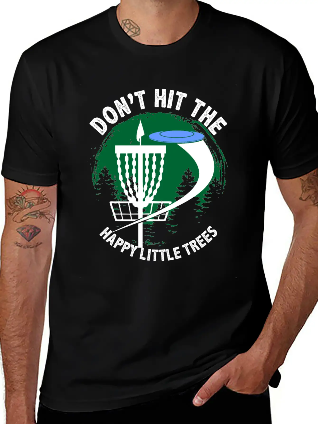Dont Hit The Happy Little Trees Disc Golf Golfer Unisex Short Sleeve Soft Cotton T-Shirt – Casual Everyday Wear