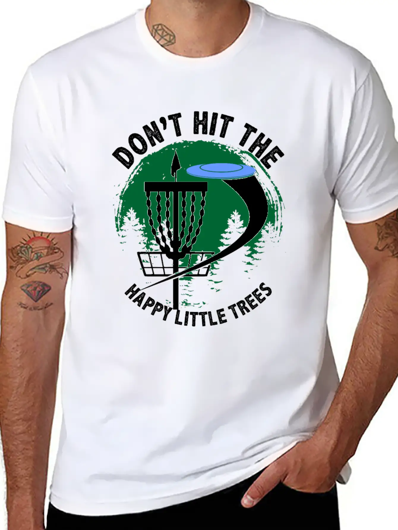 Dont Hit The Happy Little Trees Disc Golf Golfer Unisex Short Sleeve Soft Cotton T-Shirt – Casual Everyday Wear