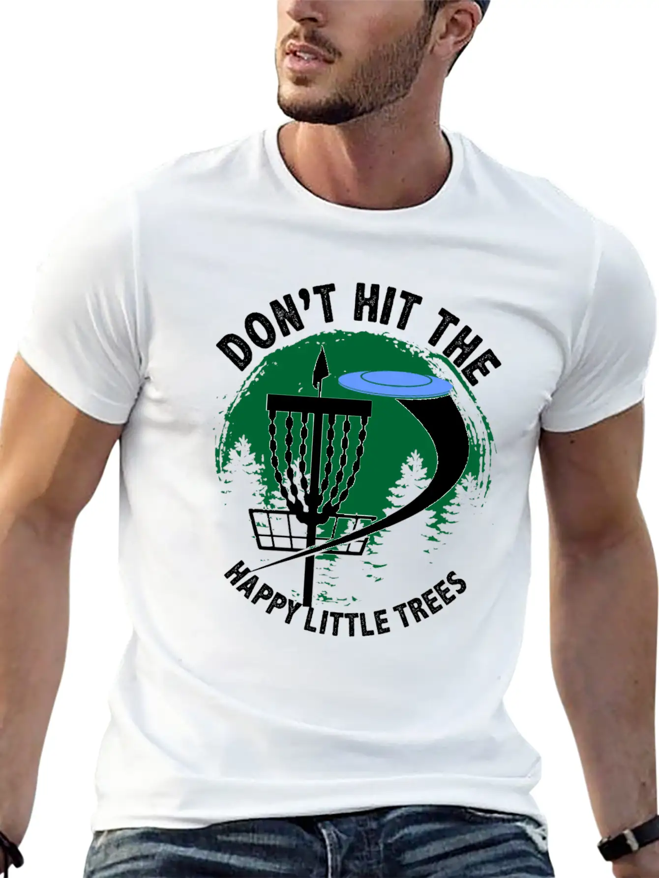 Dont Hit The Happy Little Trees Disc Golf Golfer Unisex Short Sleeve Soft Cotton T-Shirt – Casual Everyday Wear