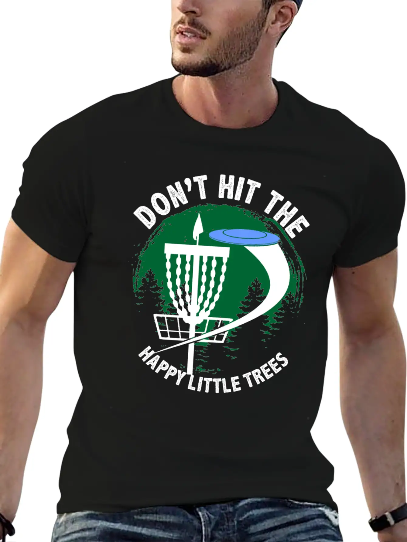 Dont Hit The Happy Little Trees Disc Golf Golfer Unisex Short Sleeve Soft Cotton T-Shirt – Casual Everyday Wear