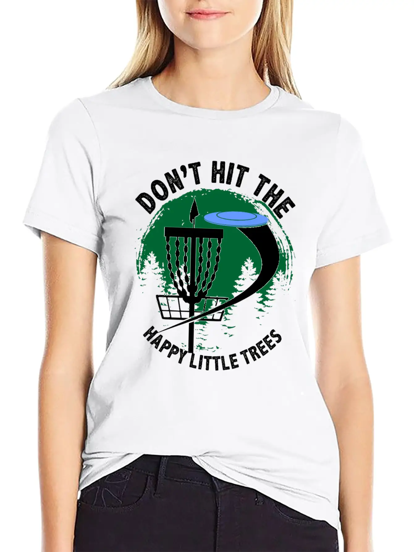 Dont Hit The Happy Little Trees Disc Golf Golfer Unisex Short Sleeve Soft Cotton T-Shirt – Casual Everyday Wear