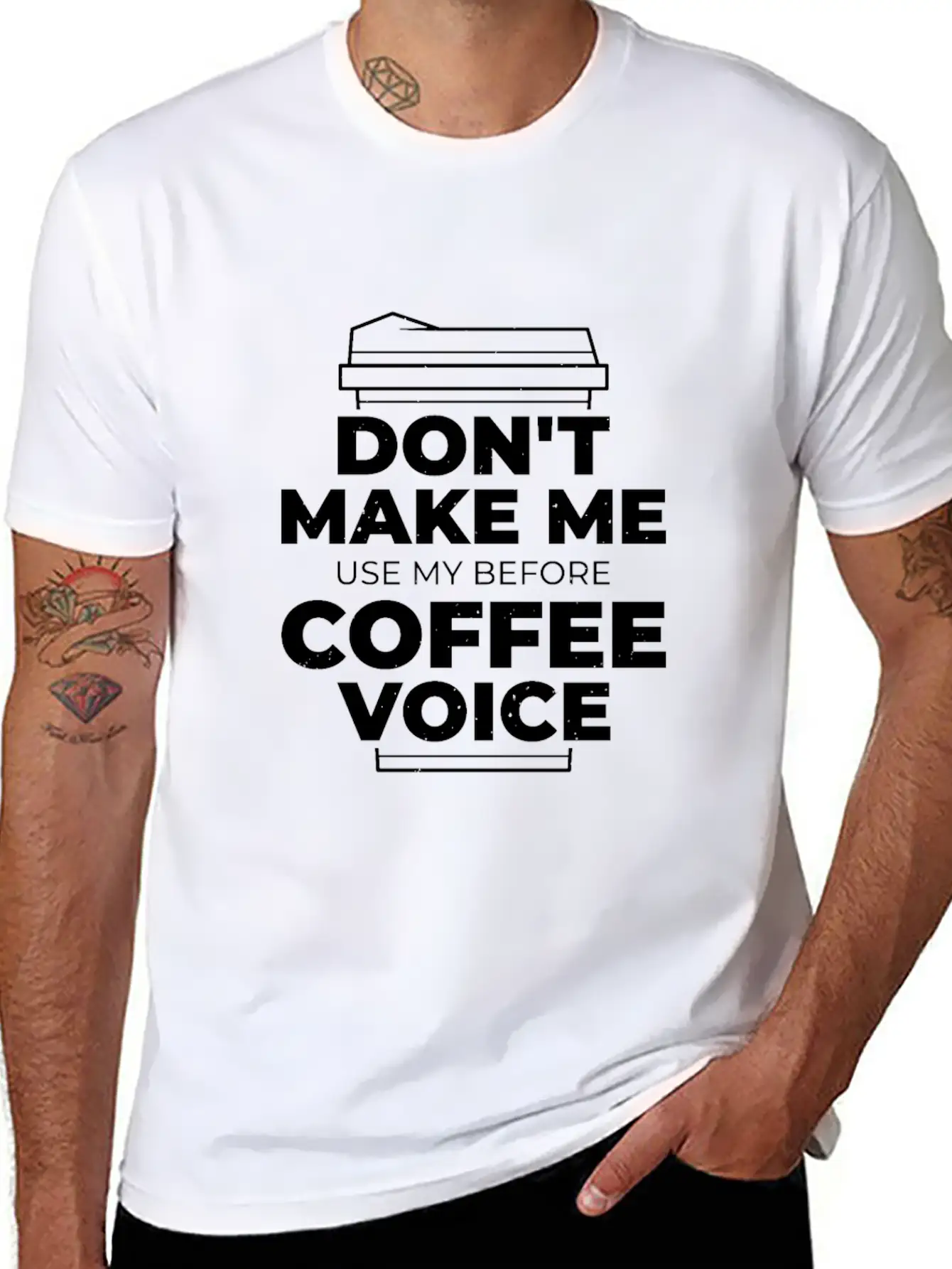 Don't Make Me Use My Before Coffee Voice Unisex Short Sleeve Soft Cotton T-Shirt – Casual Everyday Wear