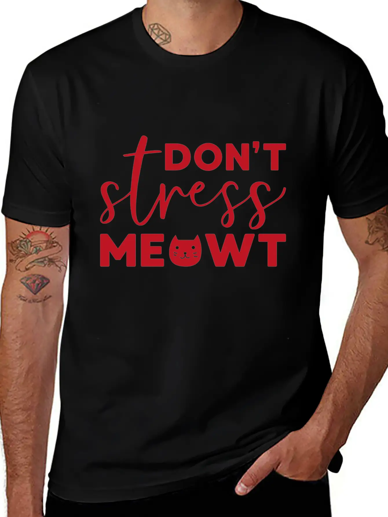 Don't Stress Meowt Gift Cat Pets Stylish Everyday T-Shirt – Unisex Basic Cotton Tee