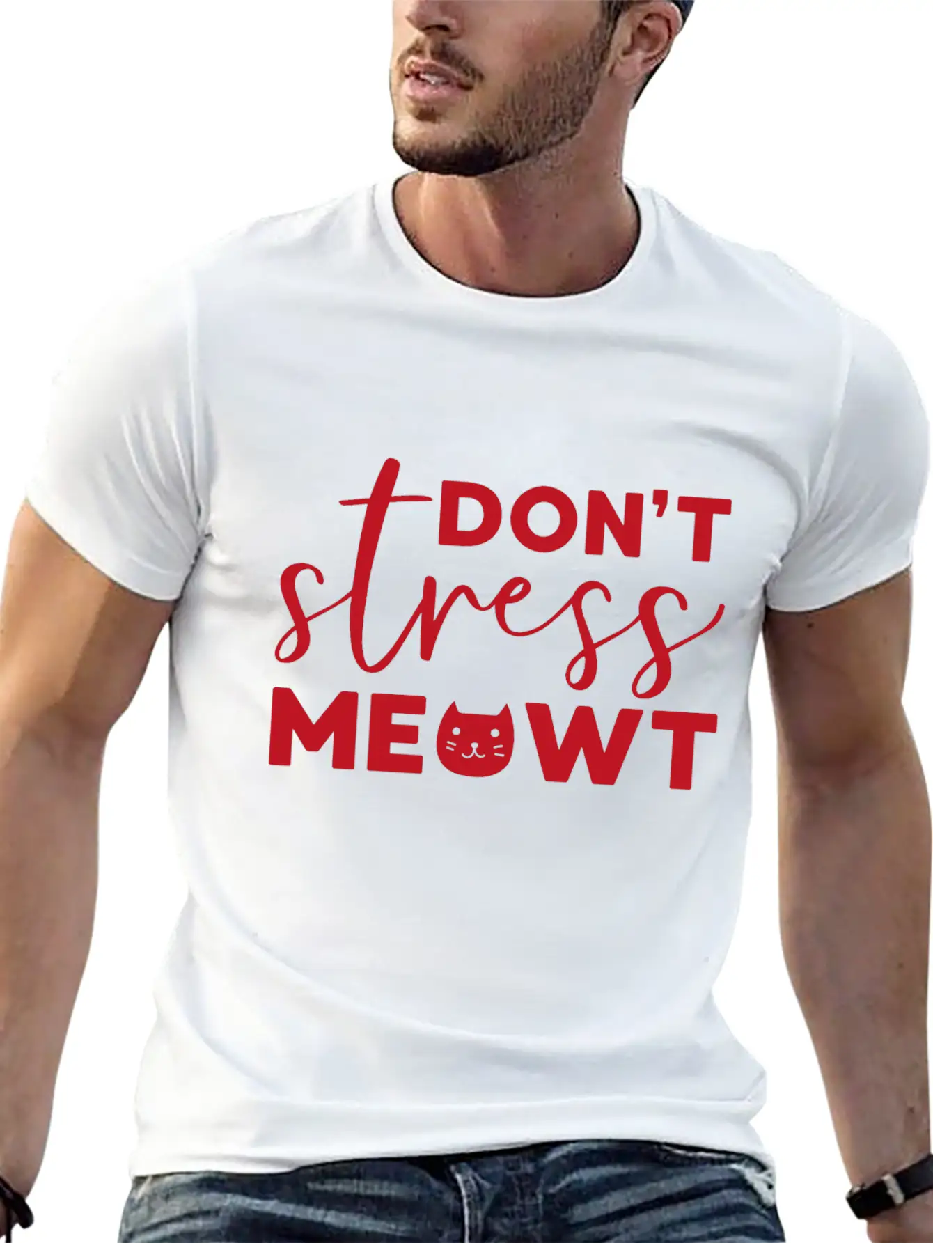 Don't Stress Meowt Gift Cat Pets Stylish Everyday T-Shirt – Unisex Basic Cotton Tee