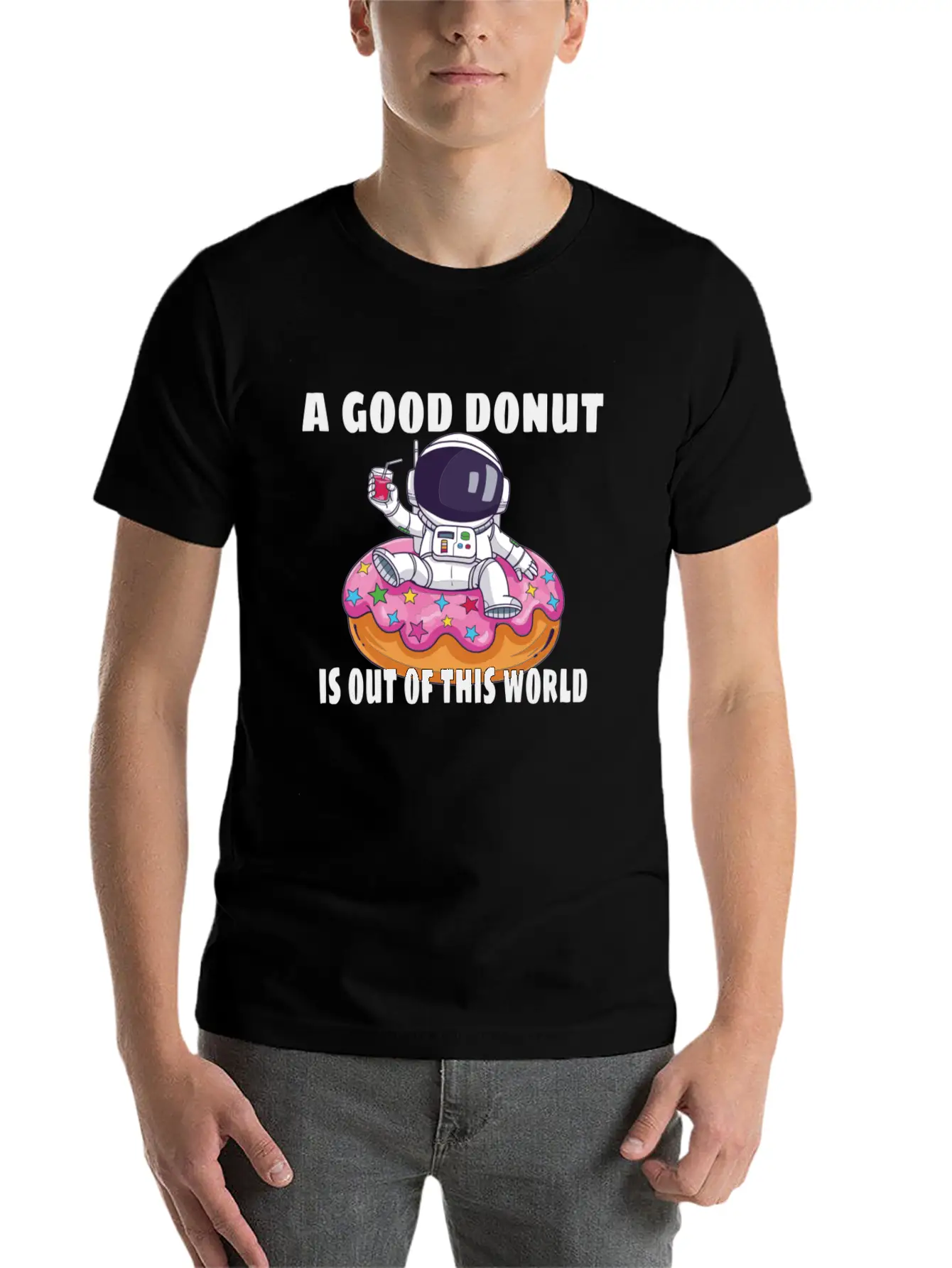 Donut Astronaut Astronomy Solar System Space Kids Stylish Everyday T-Shirt – Unisex Basic Cotton Tee