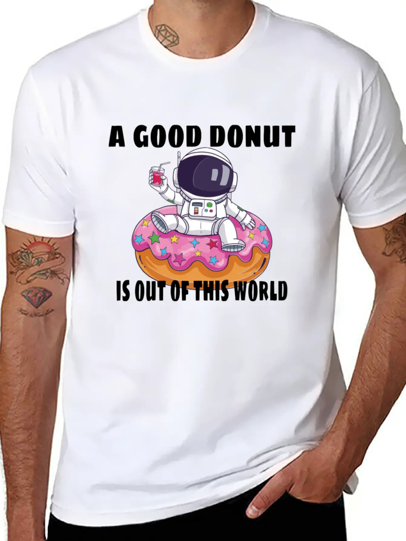 Donut Astronaut Astronomy Solar System Space Kids Stylish Everyday T-Shirt – Unisex Basic Cotton Tee