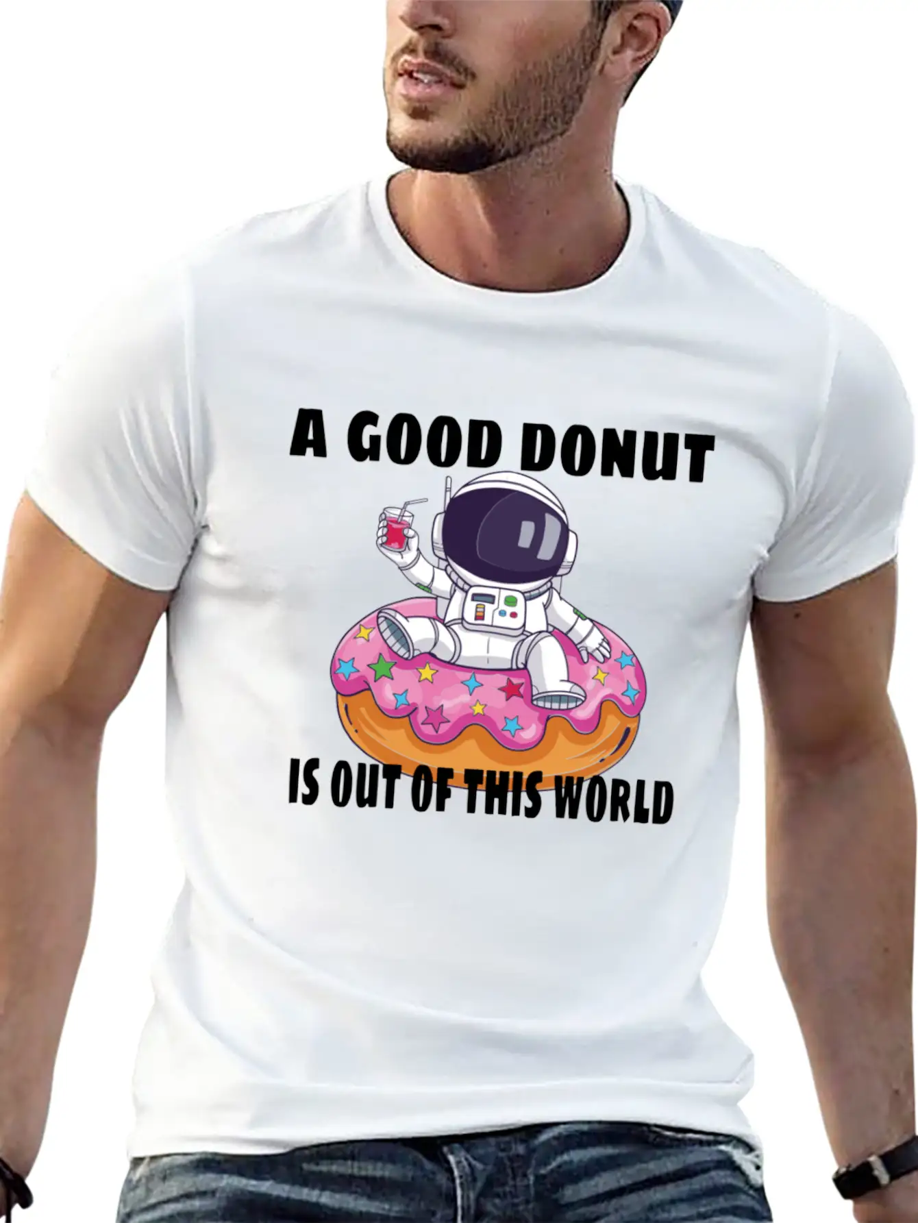 Donut Astronaut Astronomy Solar System Space Kids Stylish Everyday T-Shirt – Unisex Basic Cotton Tee