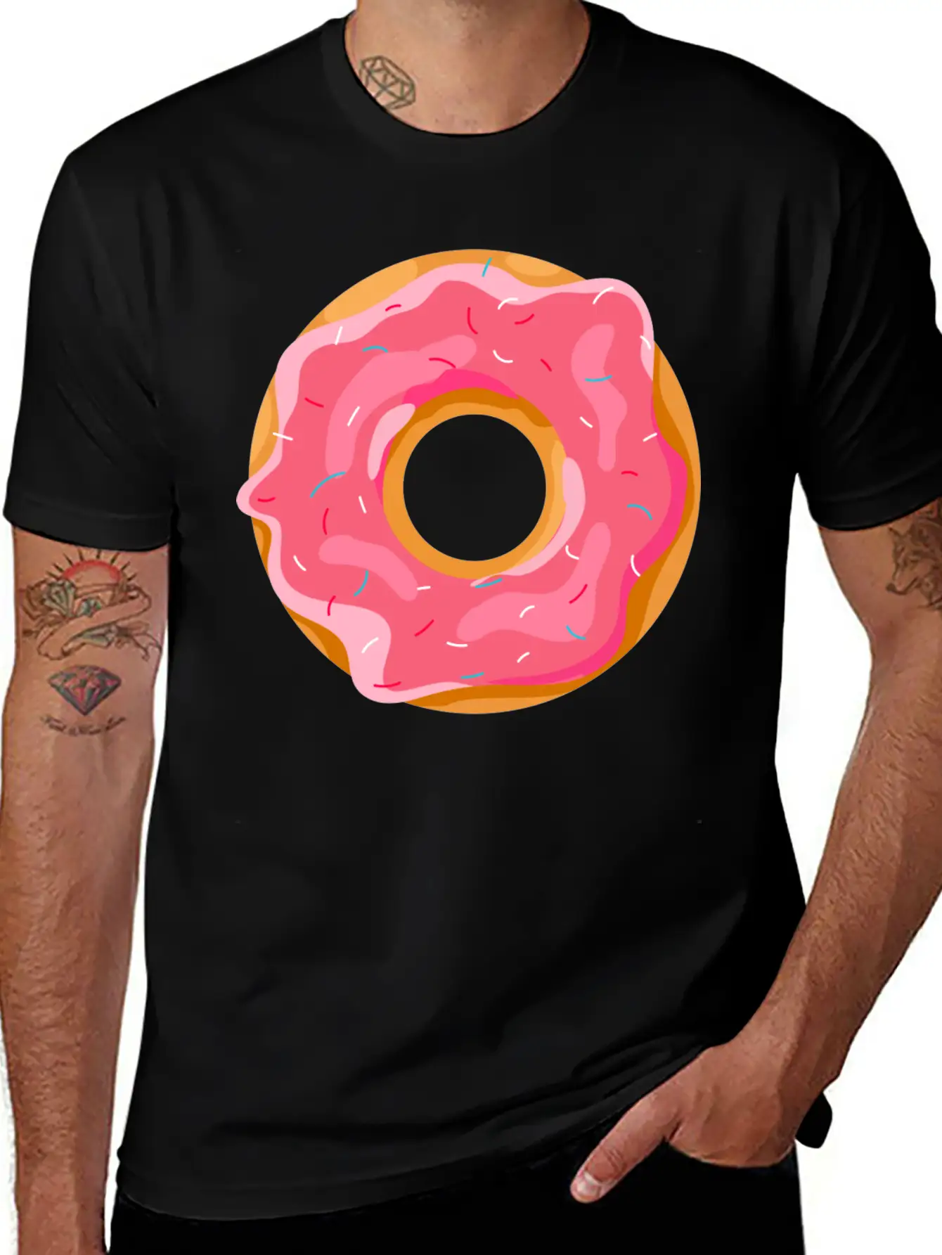 Donut With Pink Frosting And Sprinkles Unisex Short Sleeve Soft Cotton T-Shirt – Casual Everyday Wear
