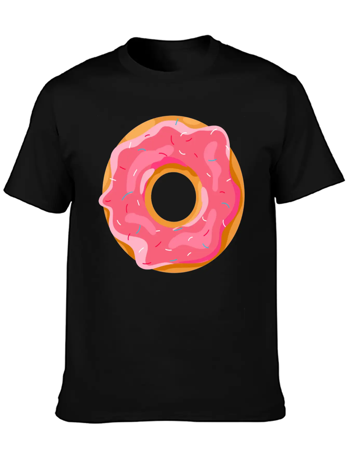 Donut With Pink Frosting And Sprinkles Unisex Short Sleeve Soft Cotton T-Shirt – Casual Everyday Wear