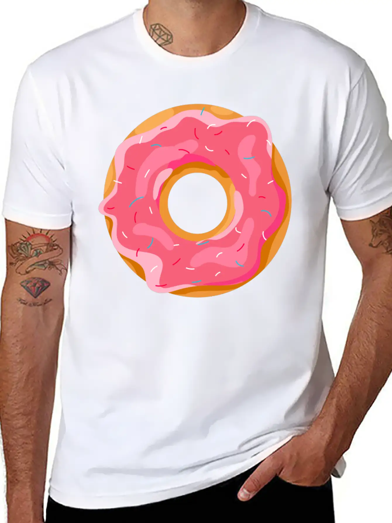 Donut With Pink Frosting And Sprinkles Unisex Short Sleeve Soft Cotton T-Shirt – Casual Everyday Wear