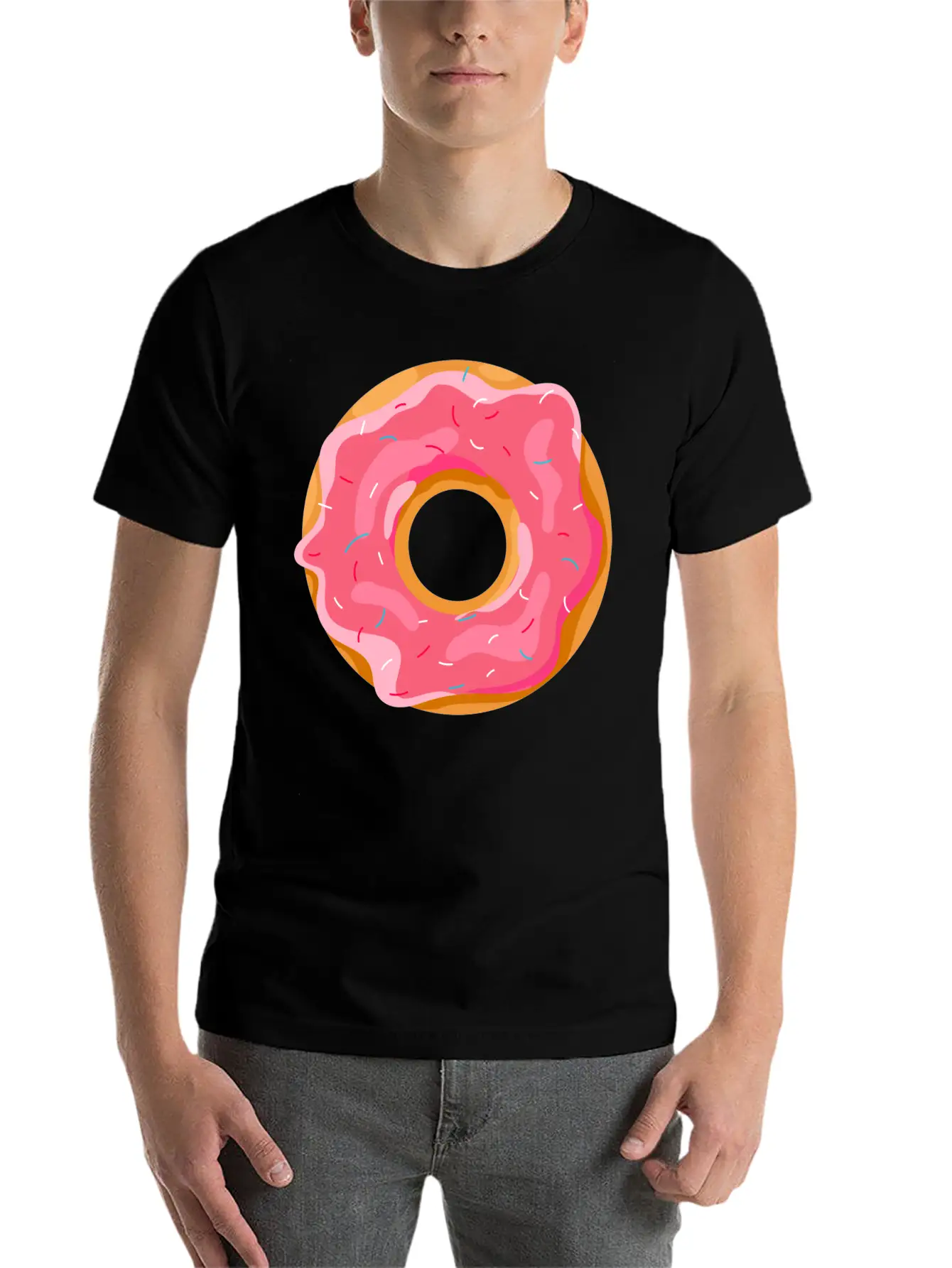 Donut With Pink Frosting And Sprinkles Unisex Short Sleeve Soft Cotton T-Shirt – Casual Everyday Wear