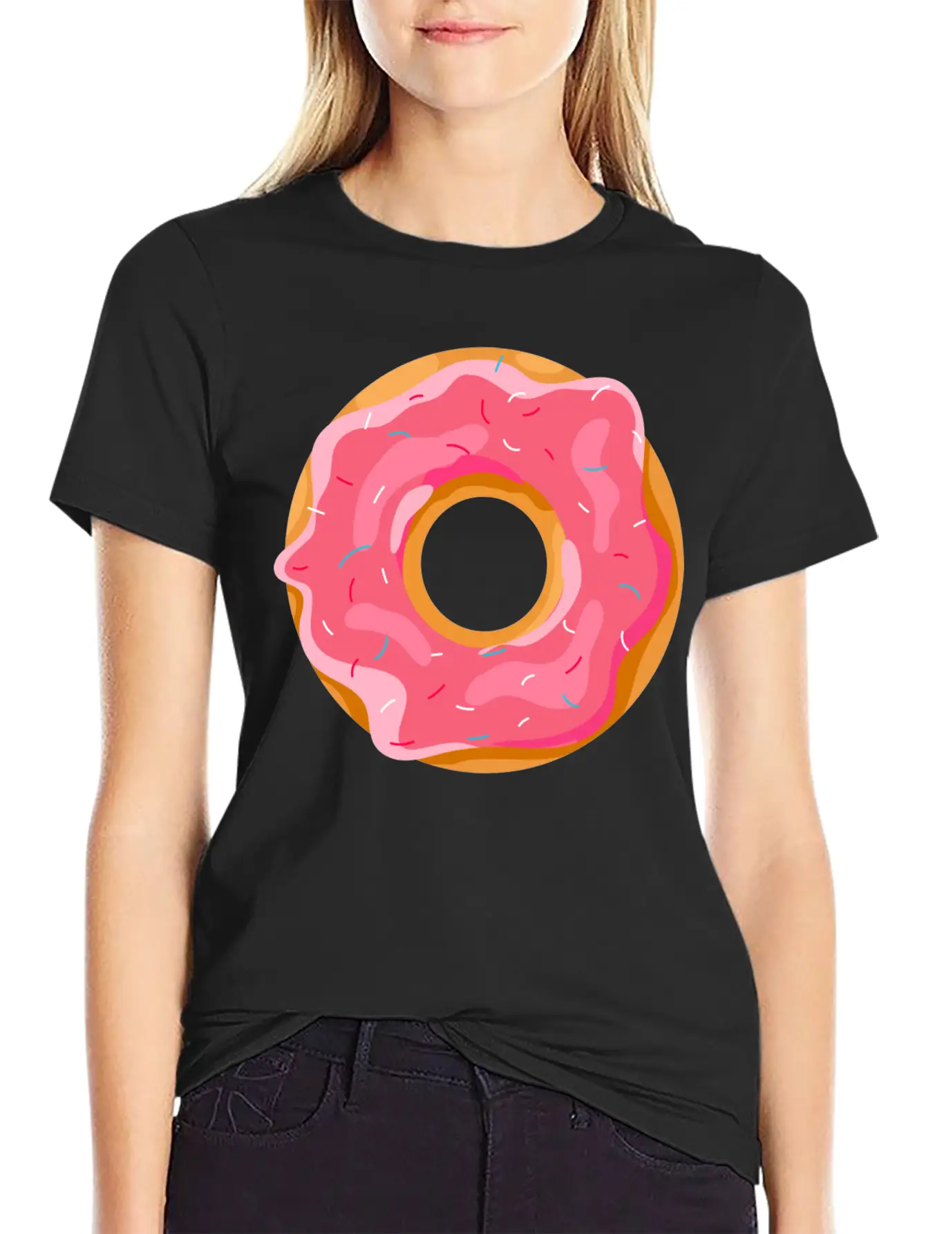 Donut With Pink Frosting And Sprinkles Unisex Short Sleeve Soft Cotton T-Shirt – Casual Everyday Wear