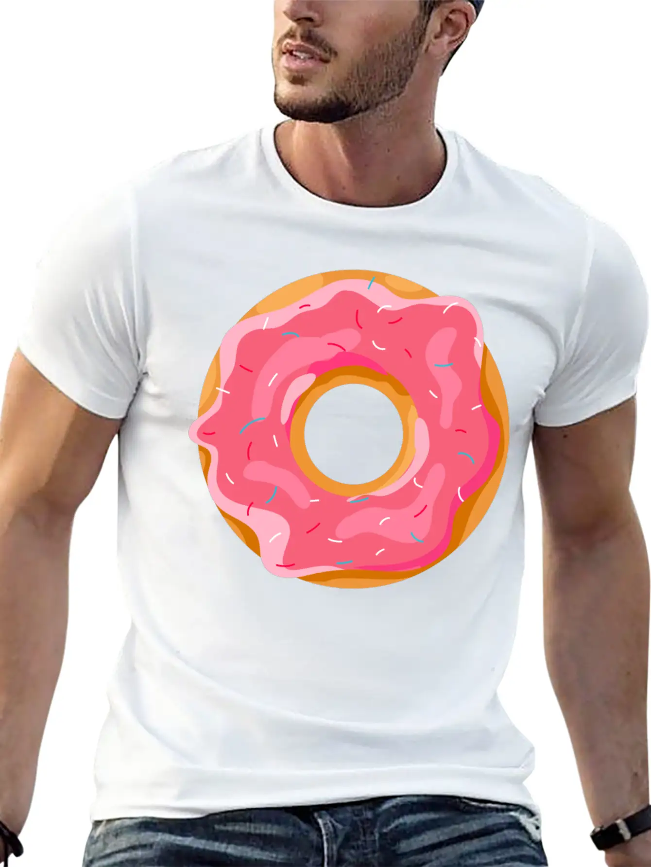 Donut With Pink Frosting And Sprinkles Unisex Short Sleeve Soft Cotton T-Shirt – Casual Everyday Wear