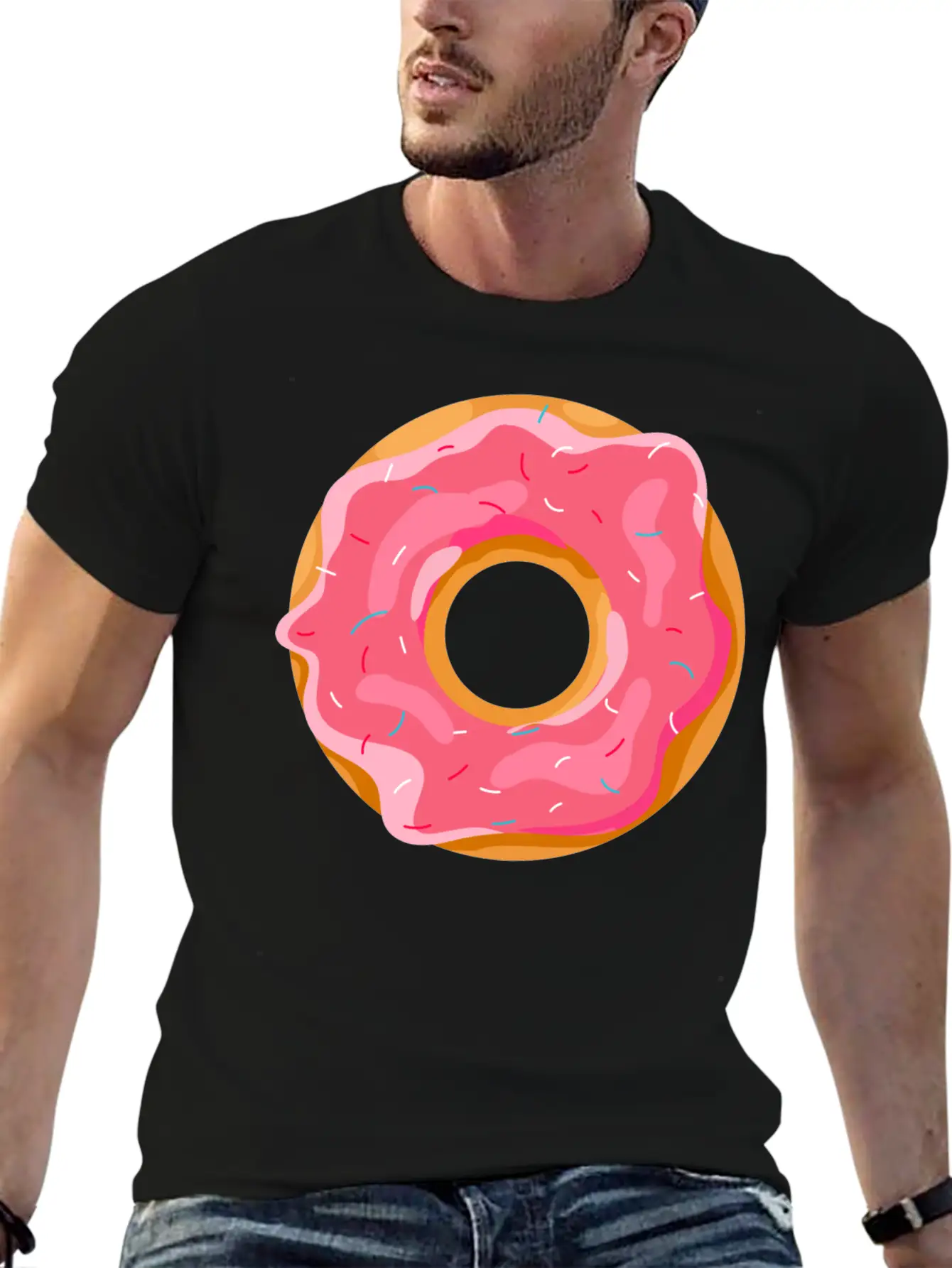 Donut With Pink Frosting And Sprinkles Unisex Short Sleeve Soft Cotton T-Shirt – Casual Everyday Wear