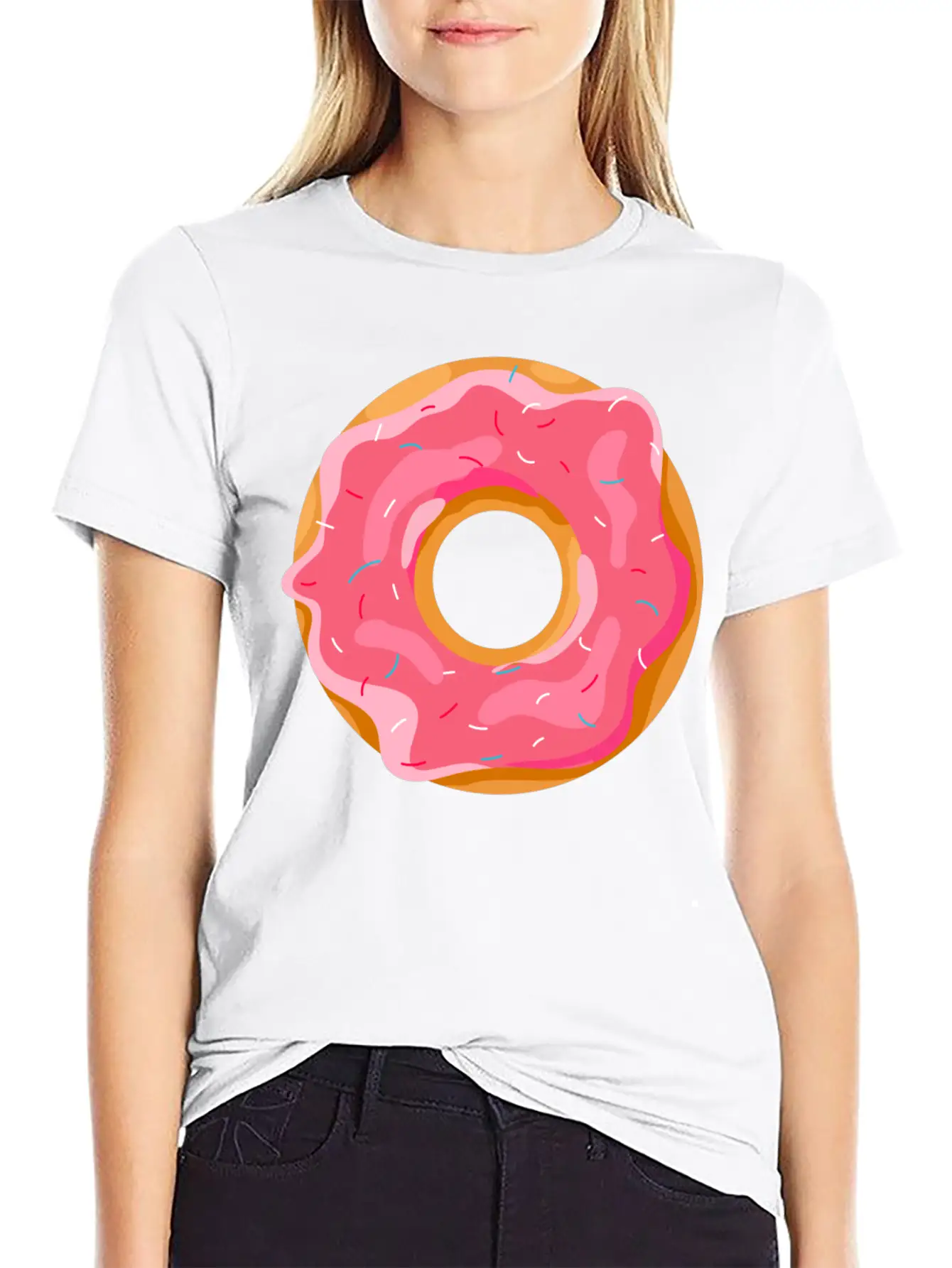 Donut With Pink Frosting And Sprinkles Unisex Short Sleeve Soft Cotton T-Shirt – Casual Everyday Wear