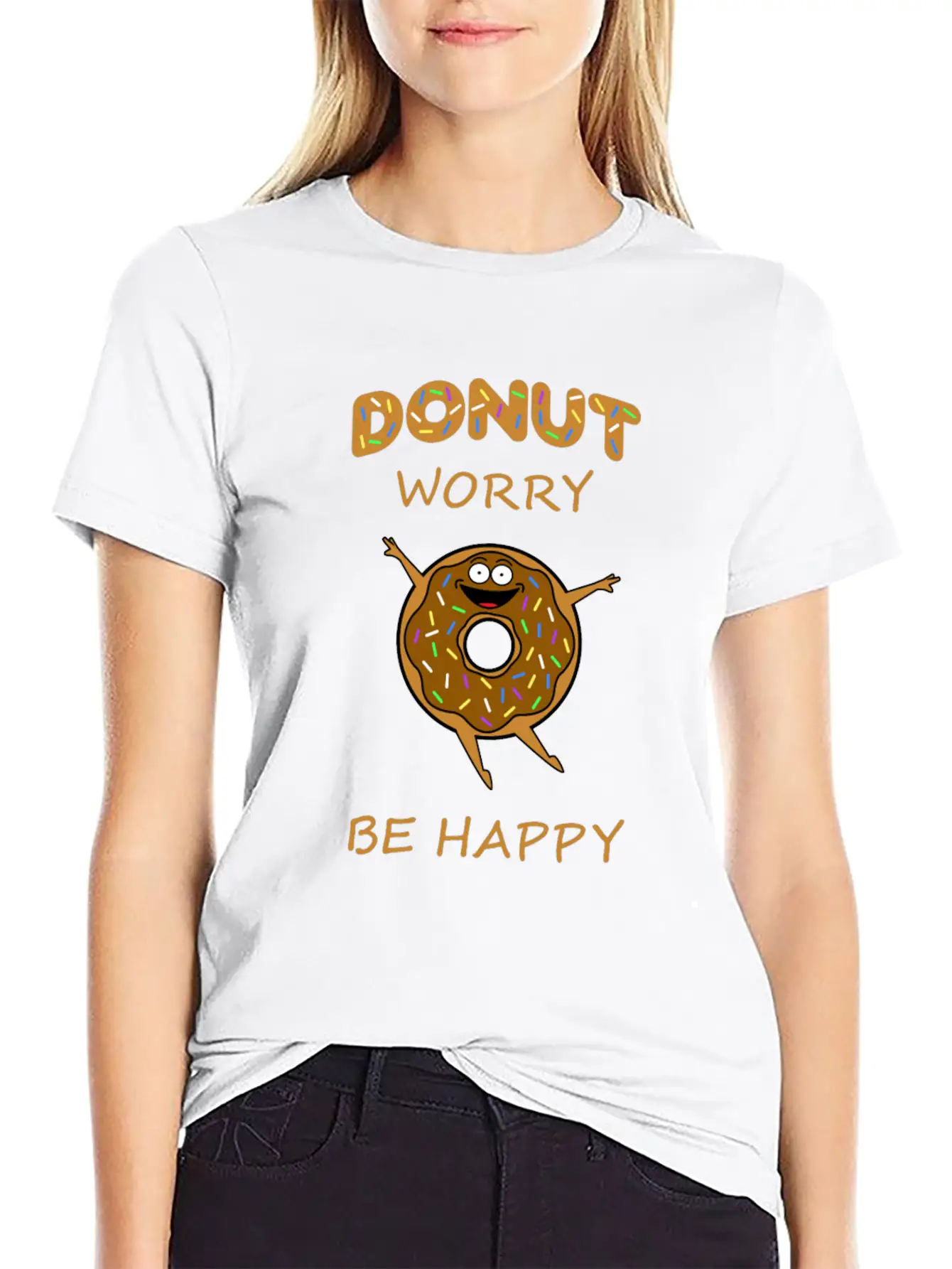 Donut Worry Be Happy - Happy Donut Design Comfortable Minimalist Graphic Tee – Summer Style Essential