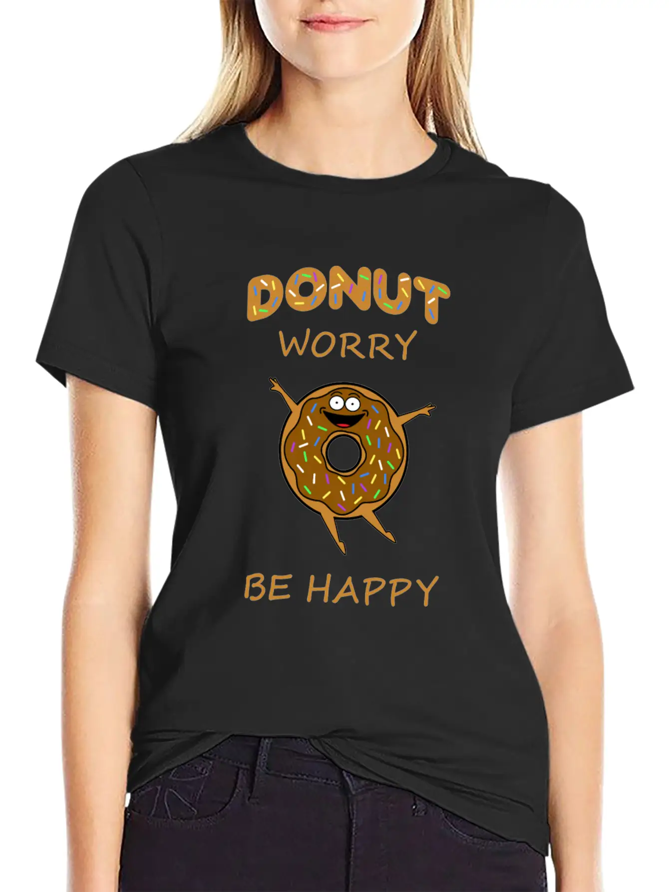 Donut Worry Be Happy - Happy Donut Design Comfortable Minimalist Graphic Tee – Summer Style Essential