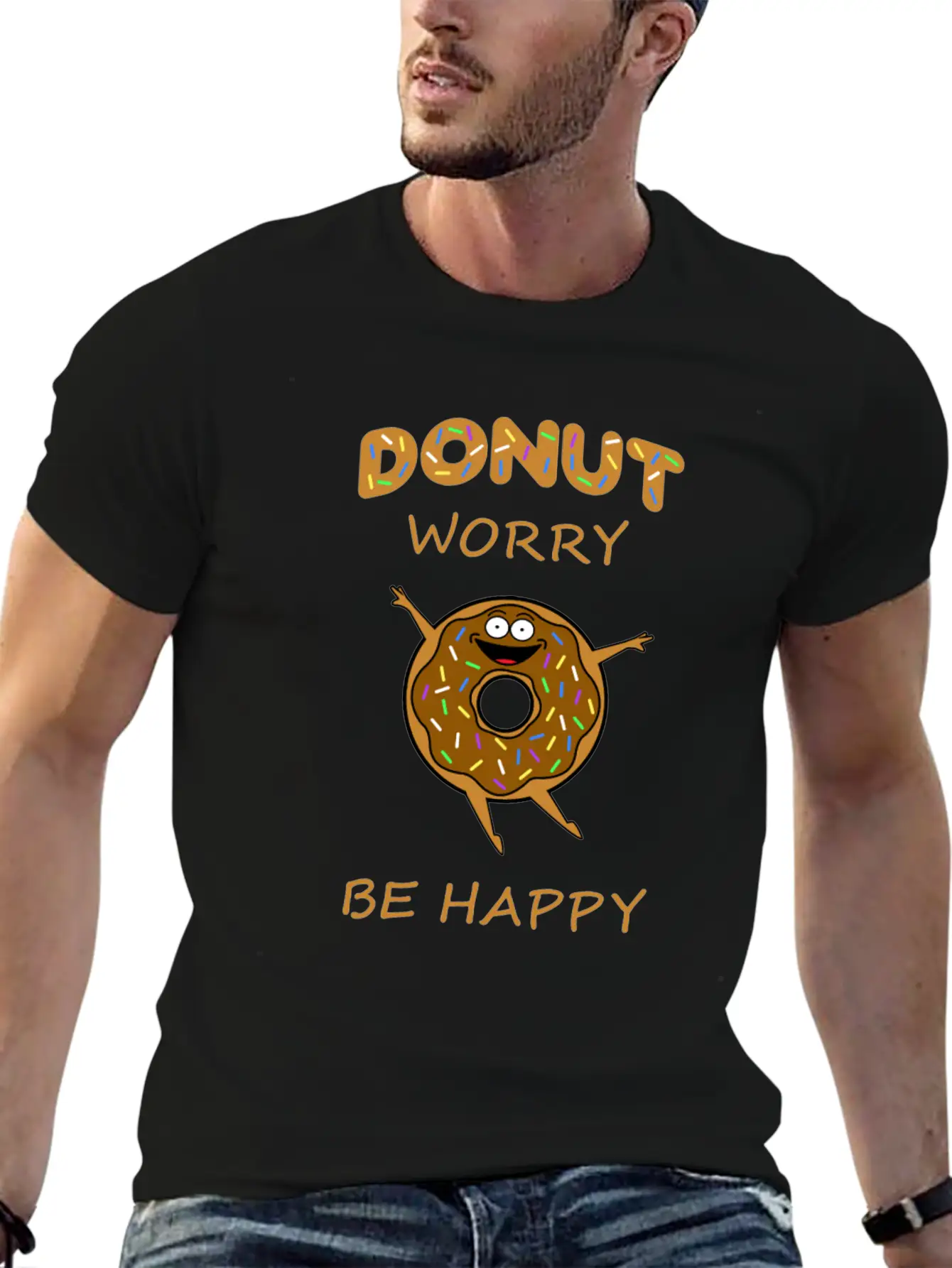 Donut Worry Be Happy - Happy Donut Design Comfortable Minimalist Graphic Tee – Summer Style Essential