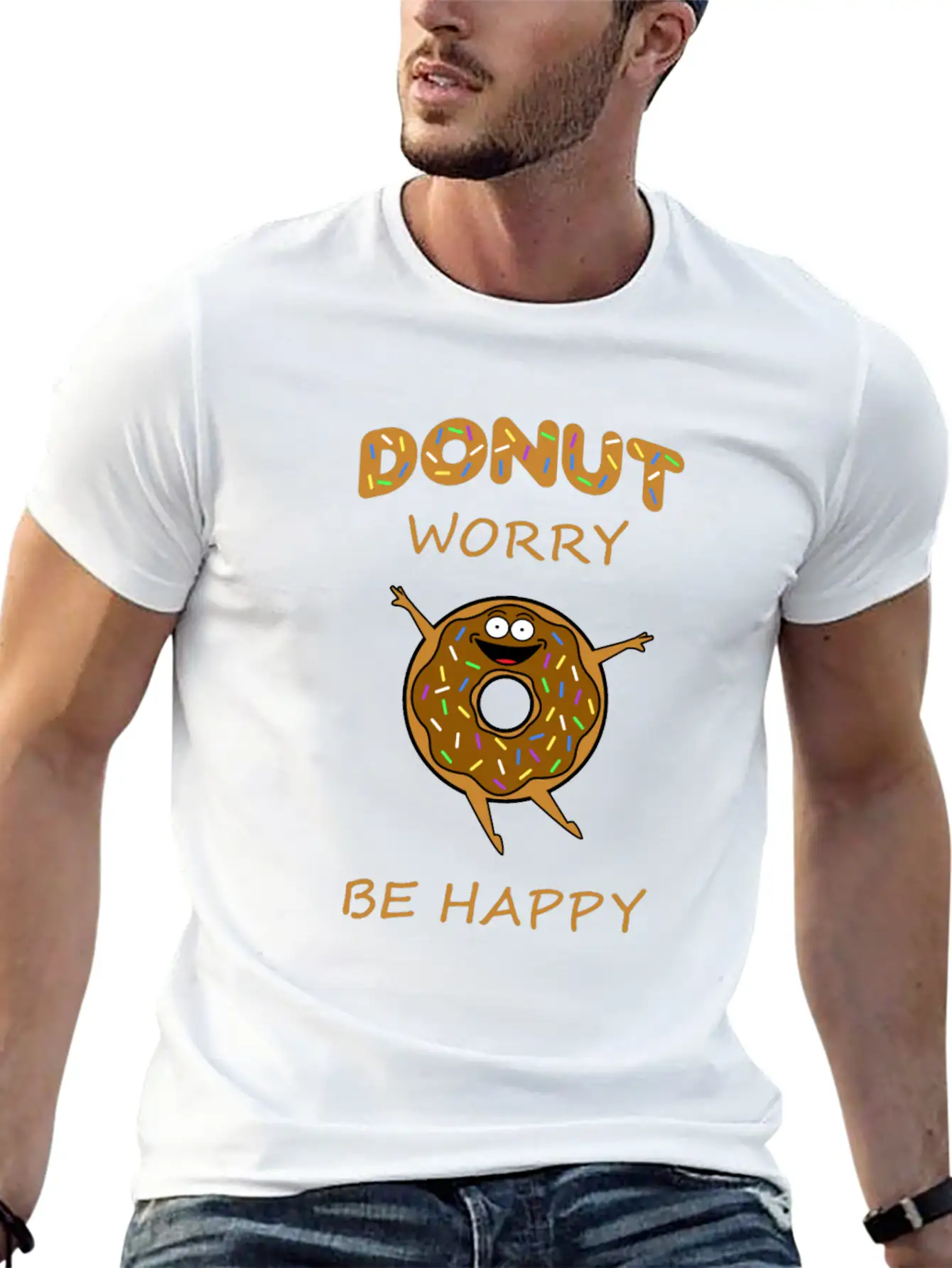 Donut Worry Be Happy - Happy Donut Design Comfortable Minimalist Graphic Tee – Summer Style Essential