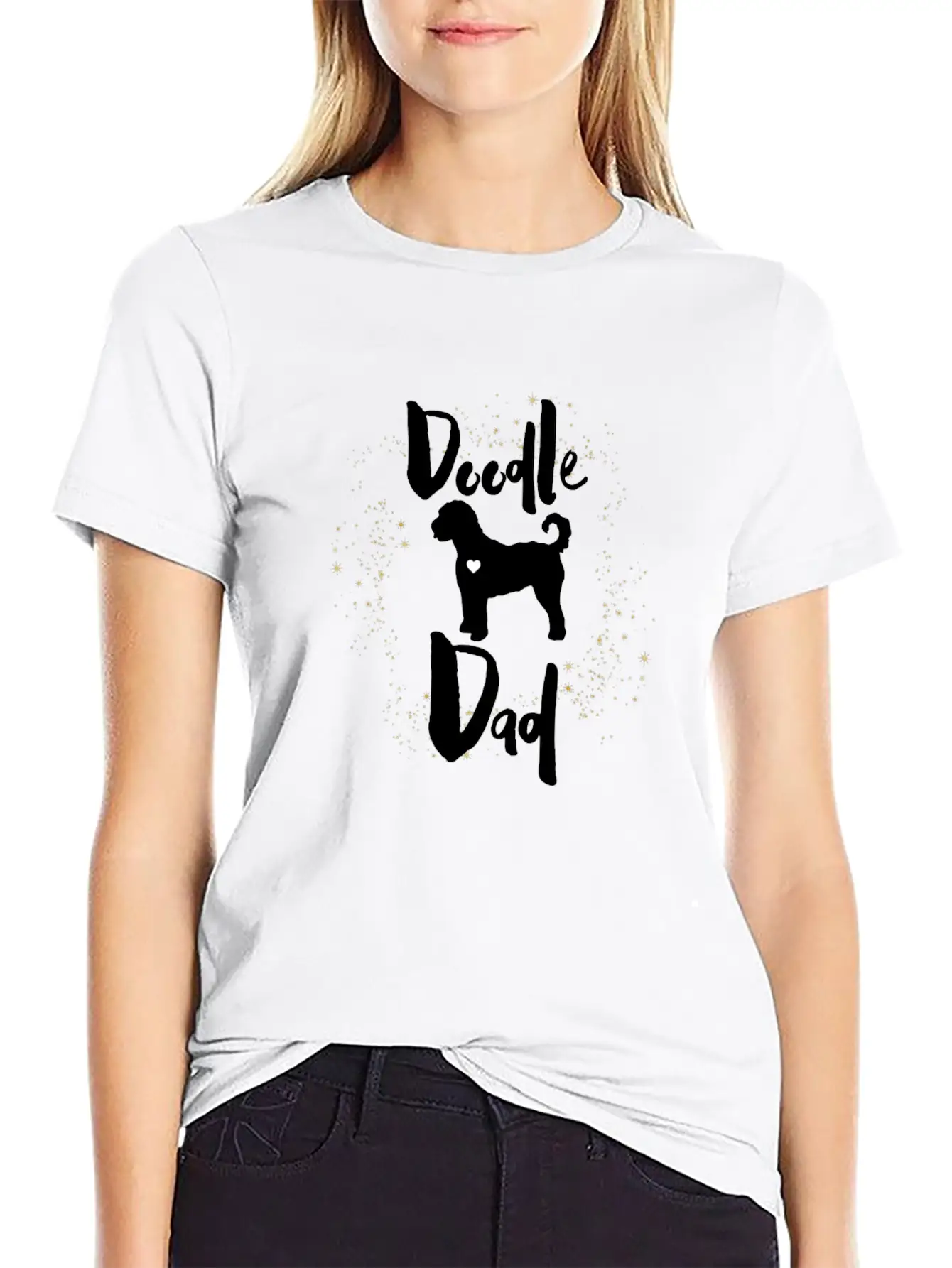 Doodle Dog Dad With Golden Stars Stylish Everyday T-Shirt – Unisex Basic Cotton Tee