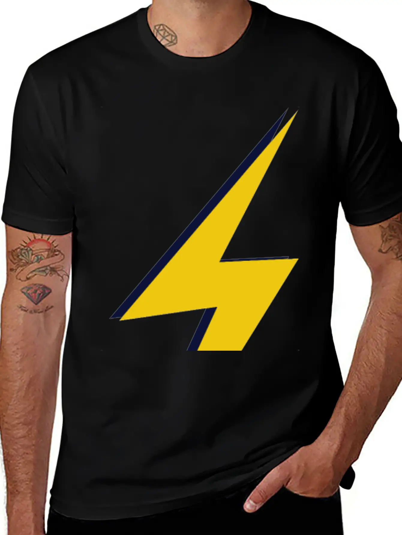 Double Lightning Bolt Blue And Yellow Basic Graphic T-Shirt – Daily Comfort In Soft Cotton