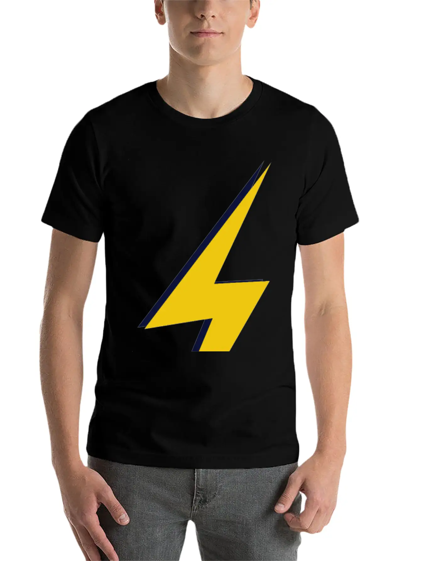 Double Lightning Bolt Blue And Yellow Basic Graphic T-Shirt – Daily Comfort In Soft Cotton